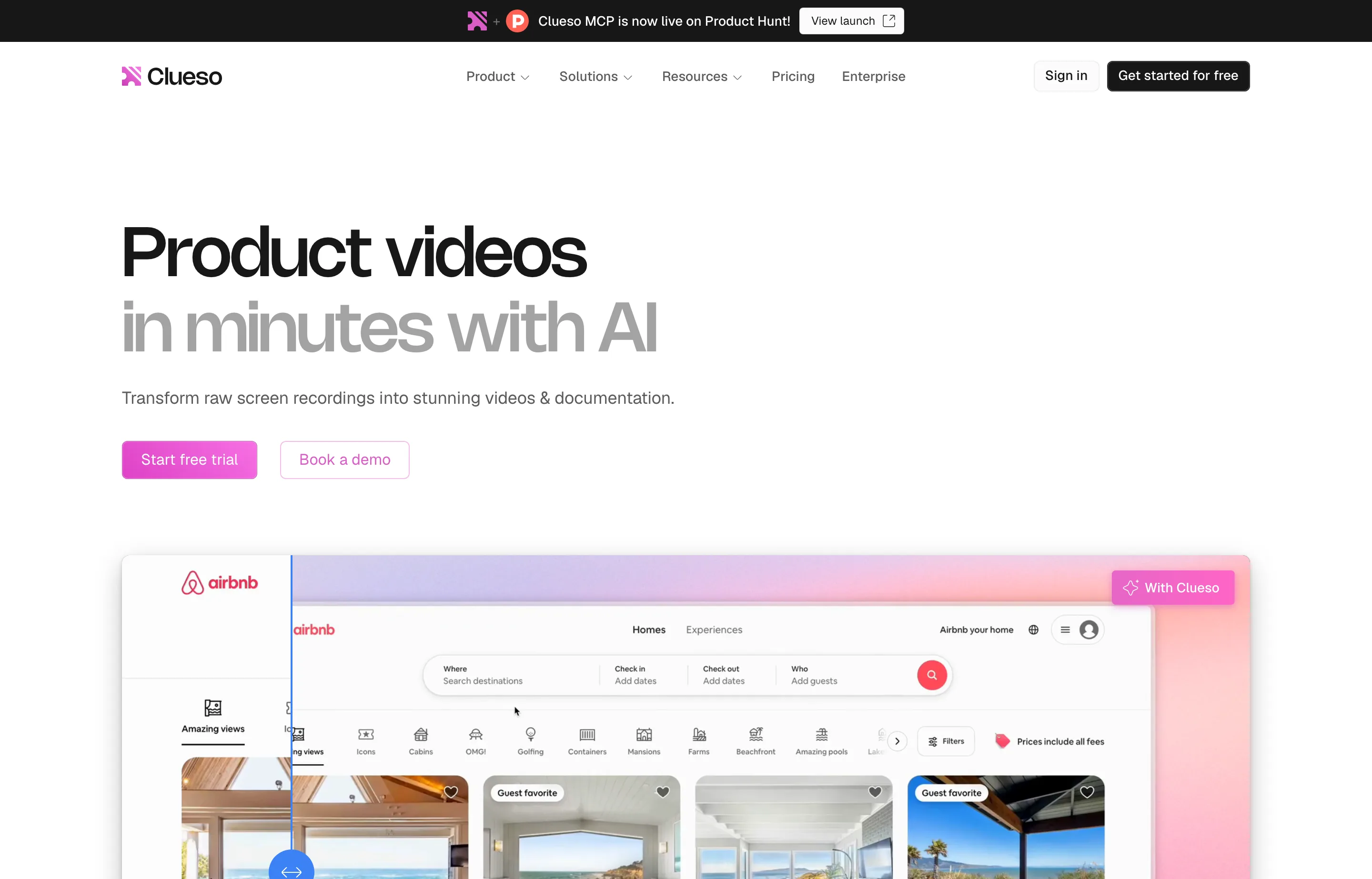 Clueso product demo and tutorial video website