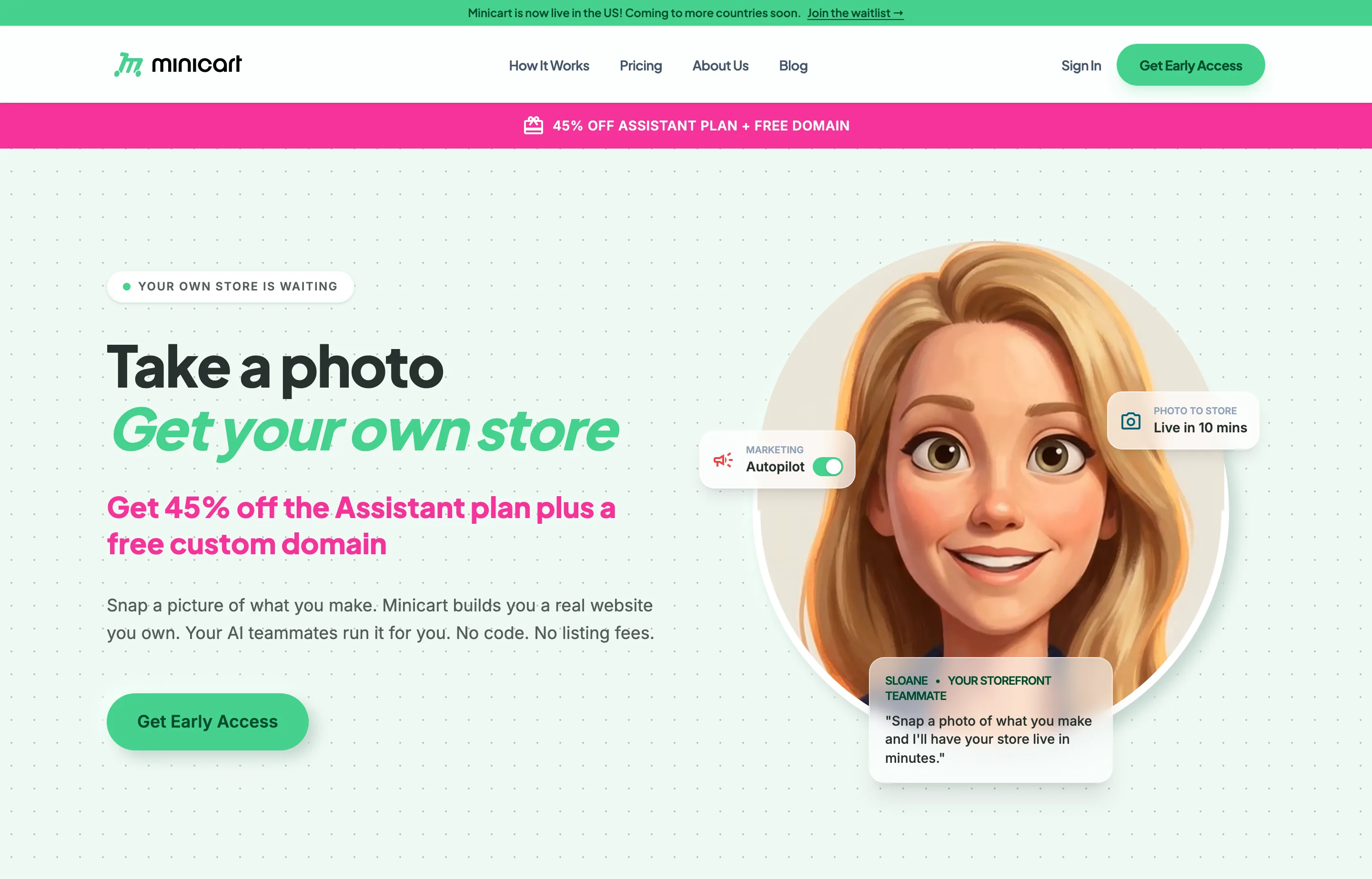 Minicart AI ecommerce store builder website