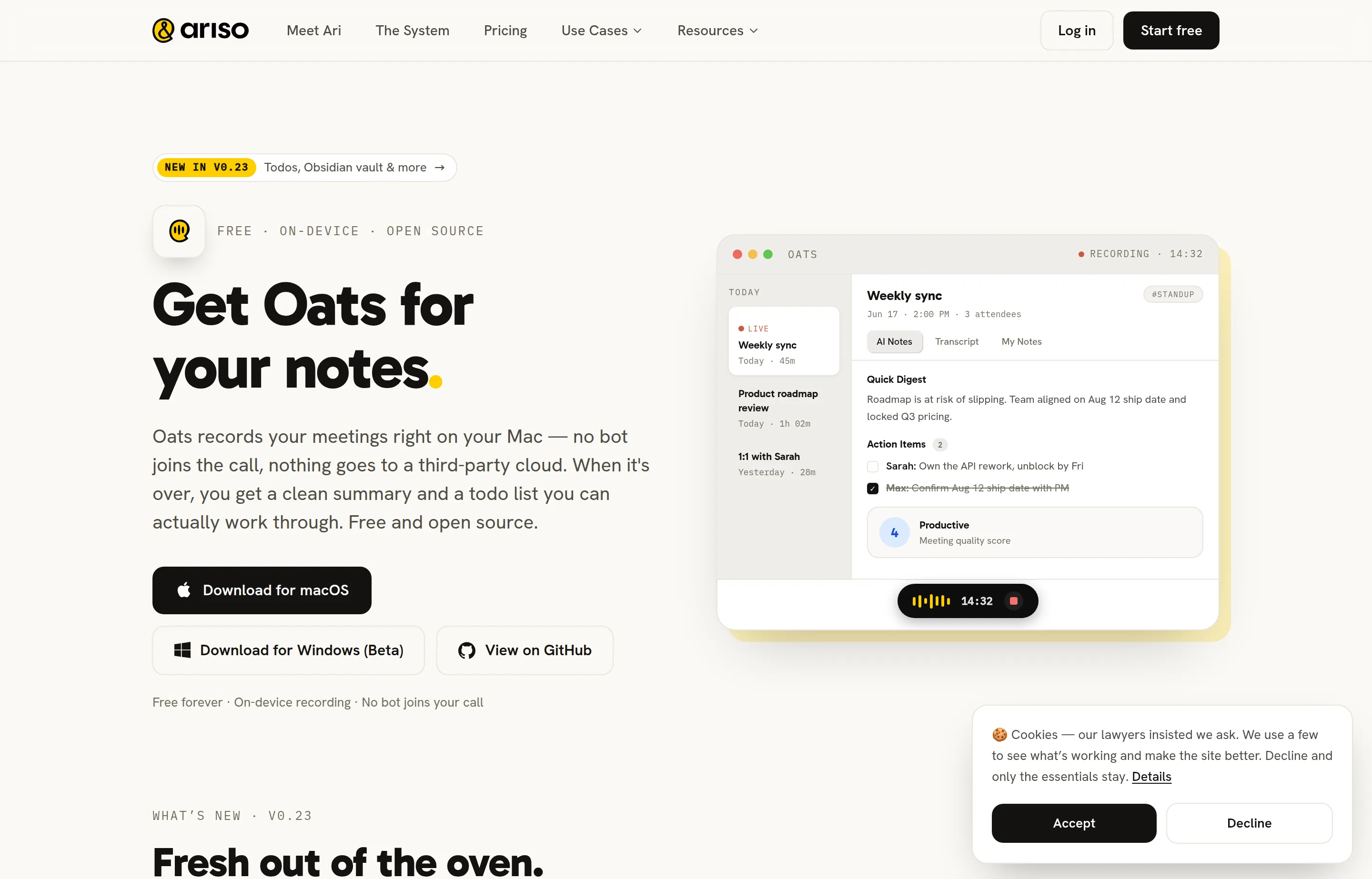 Oats on-device meeting notetaker