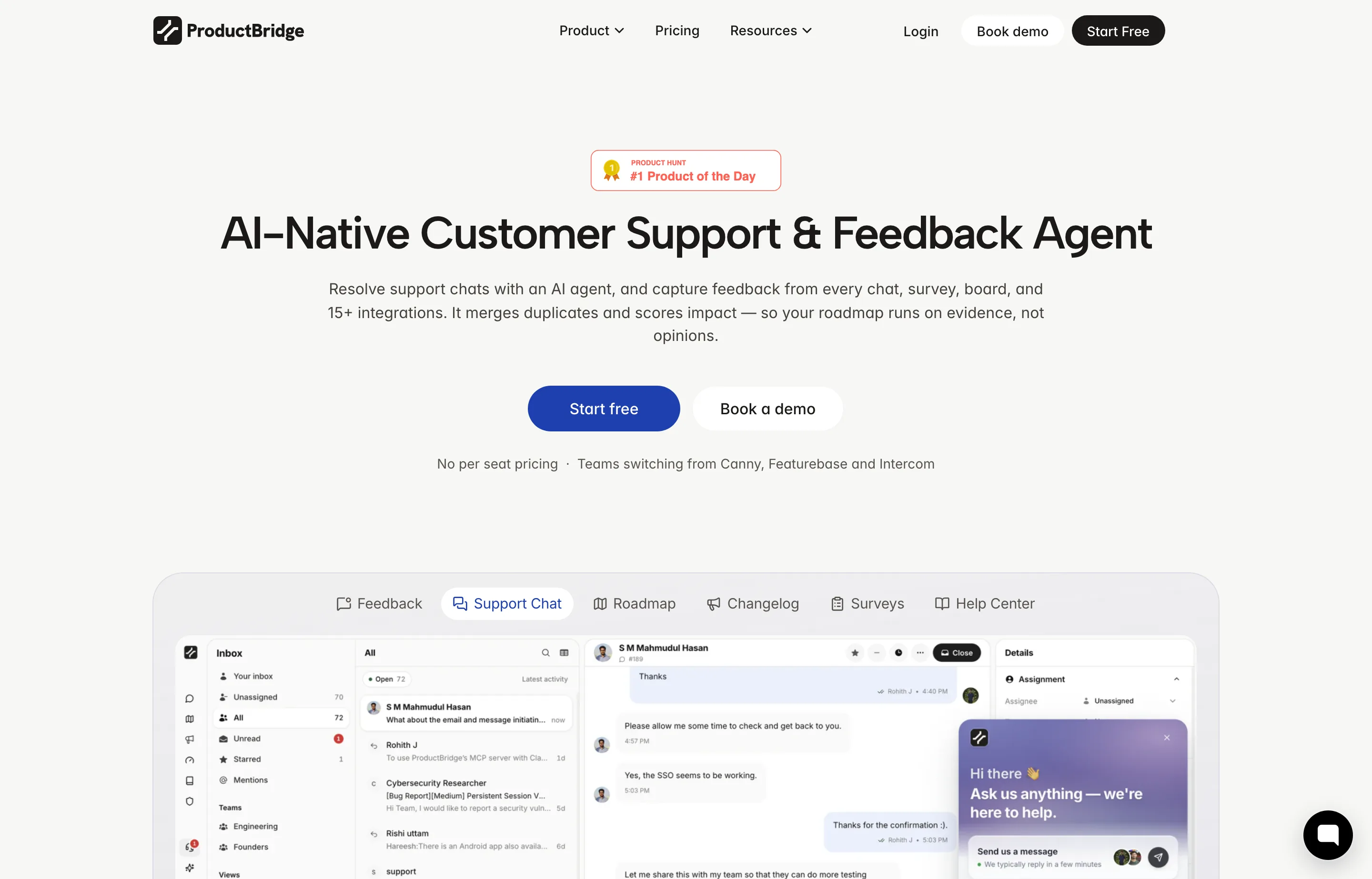 ProductBridge customer support and feedback website