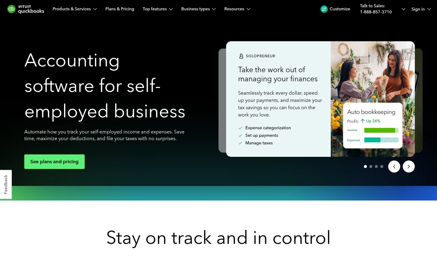The QuickBooks Solopreneur website, accounting software for self-employed businesses.