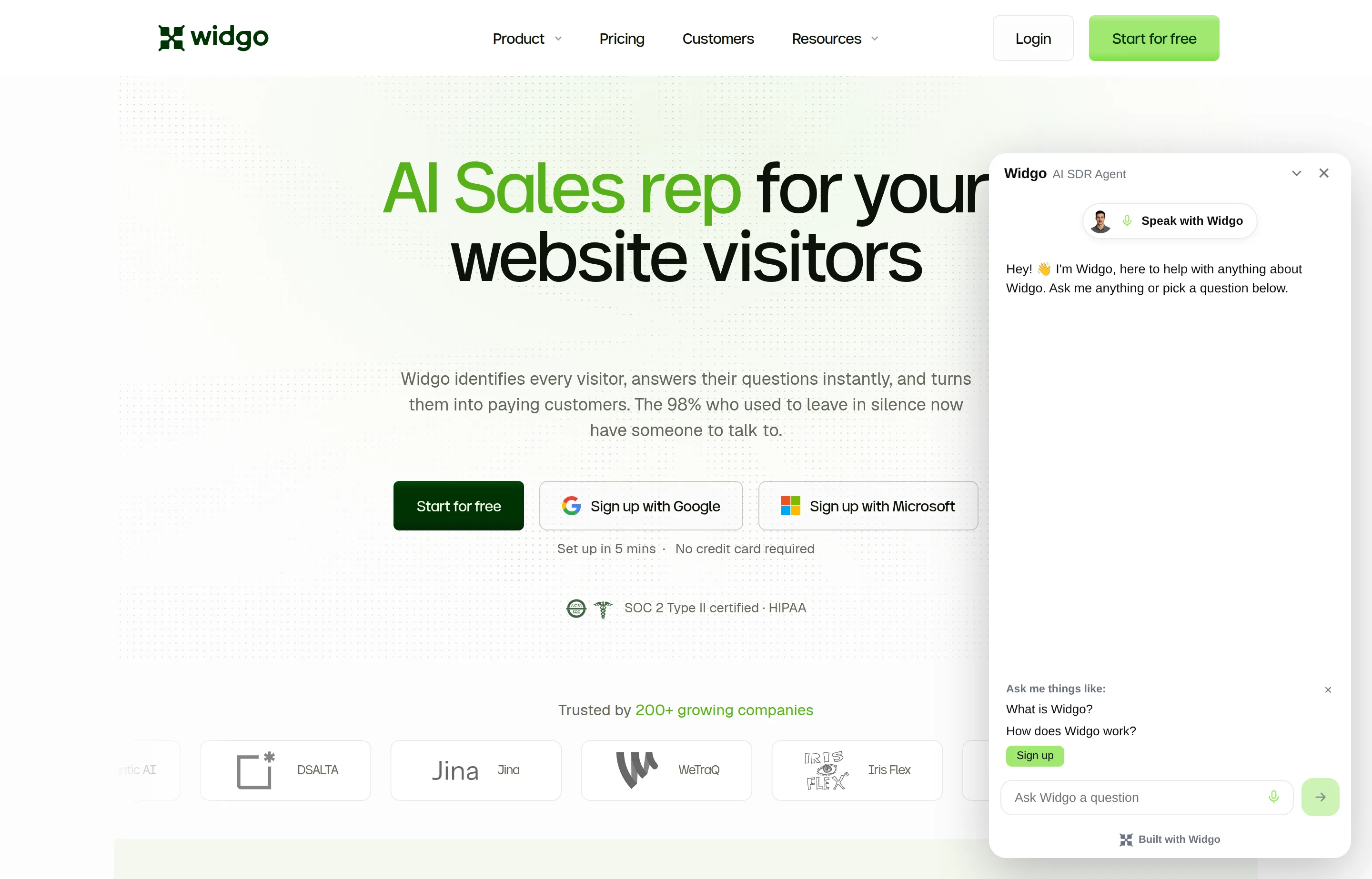 Widgo AI sales rep chat