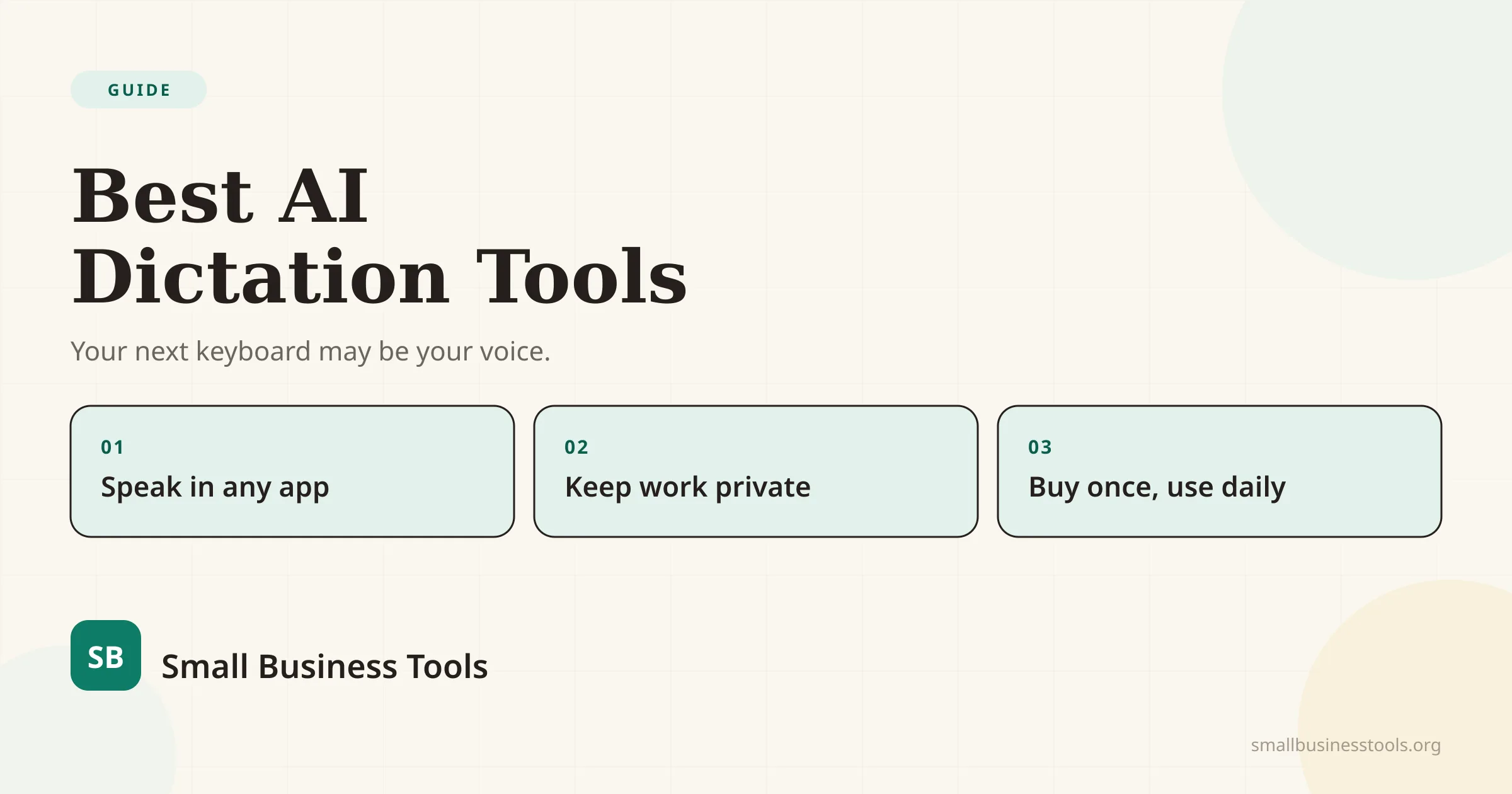 The best AI dictation tools compared as a new computer input layer: speak in any app, keep work private, and buy once where possible.