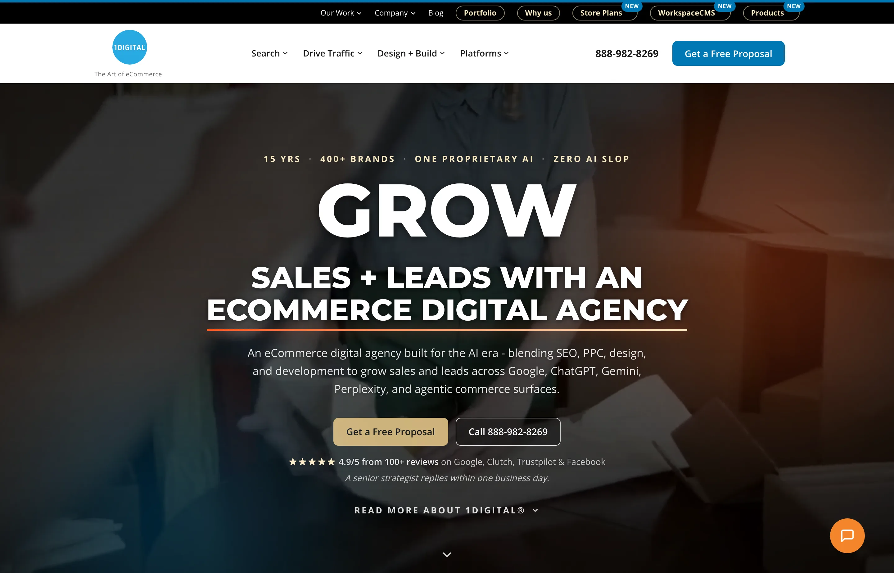 The 1Digital Agency website, an ecommerce-specialist digital agency.