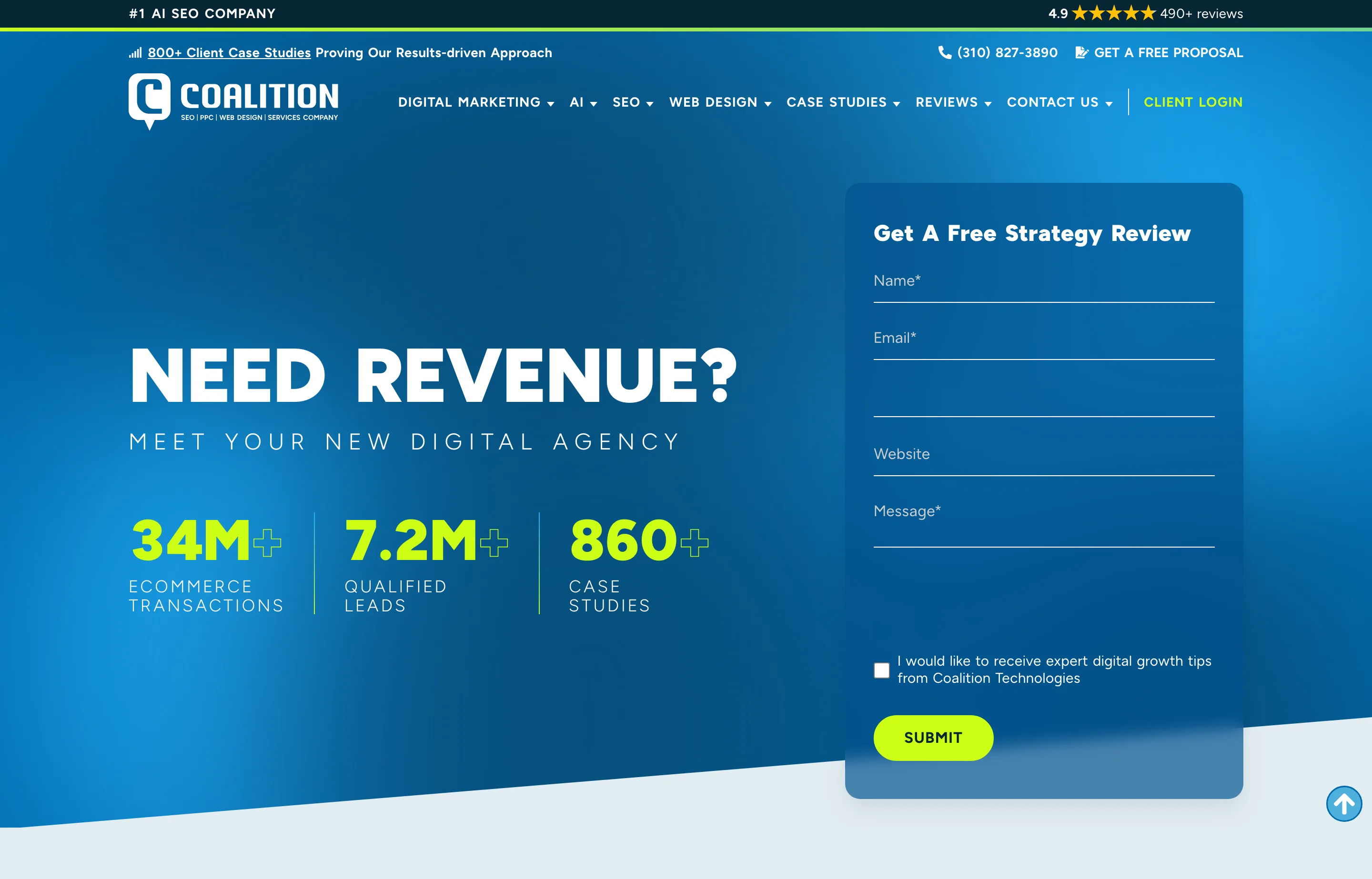 The Coalition Technologies website, an AI SEO and ecommerce agency.