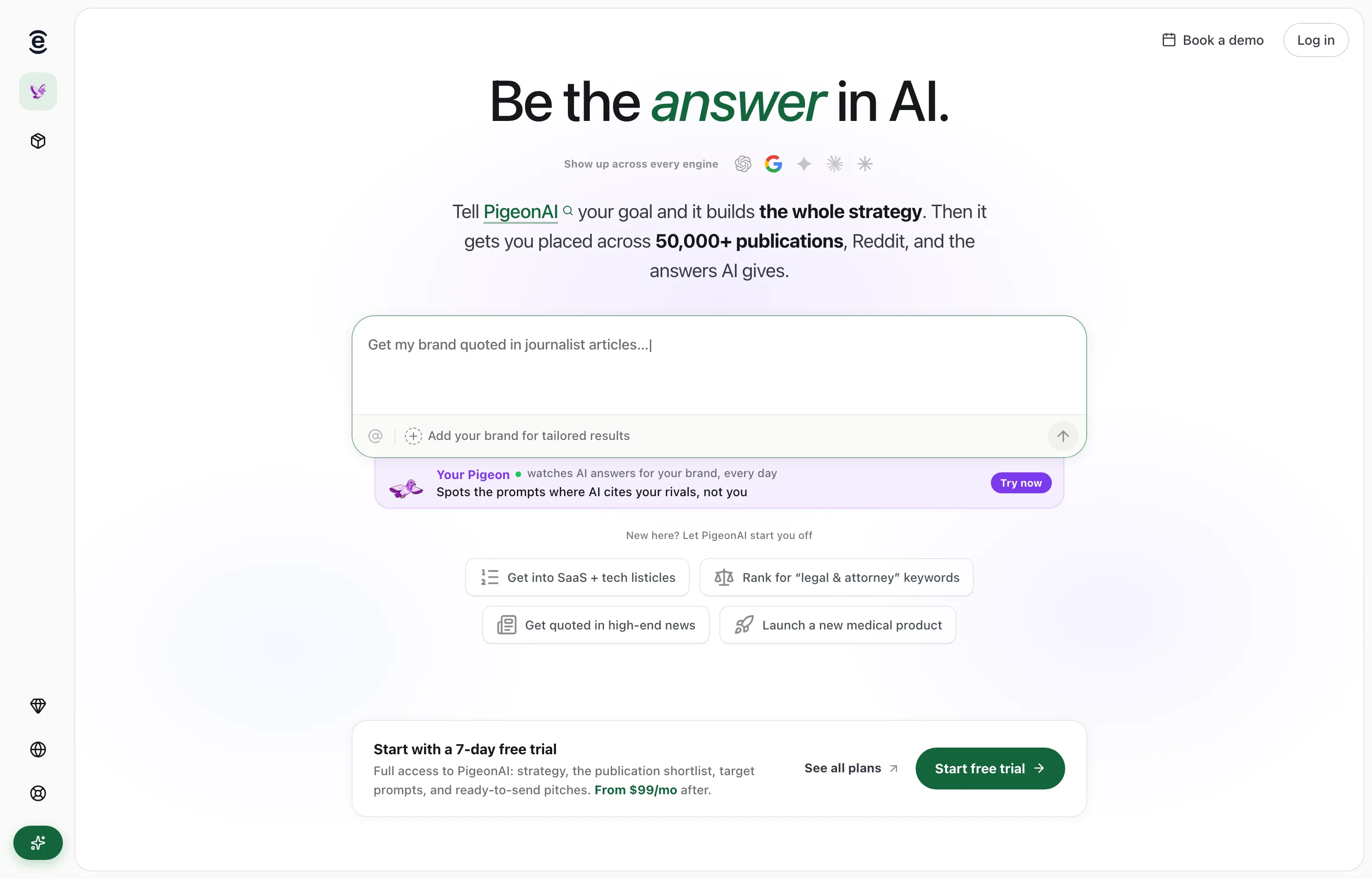 The SearchEye website, an AI brand-visibility platform.
