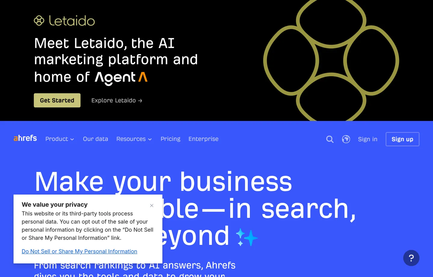 The Ahrefs website homepage.