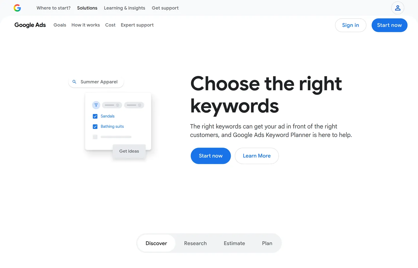 The Google Ads Keyword Planner page.