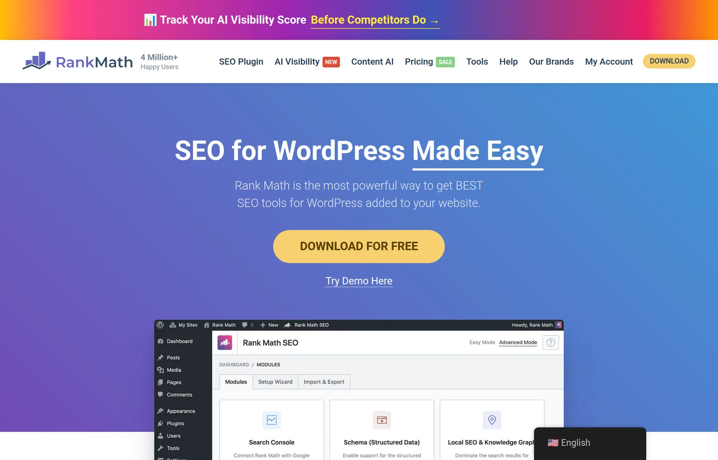 The Rank Math SEO website.