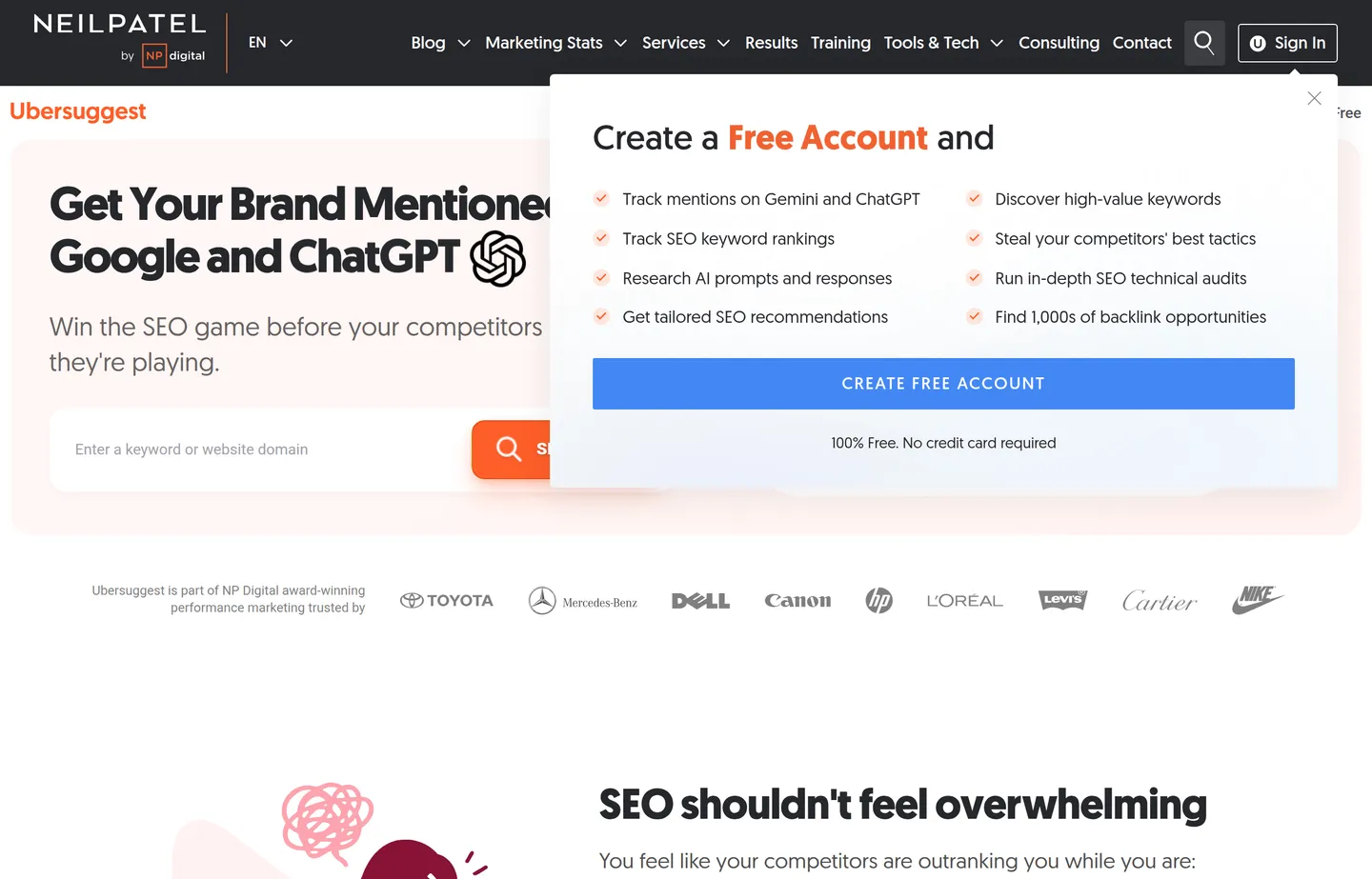 The Ubersuggest keyword research website.