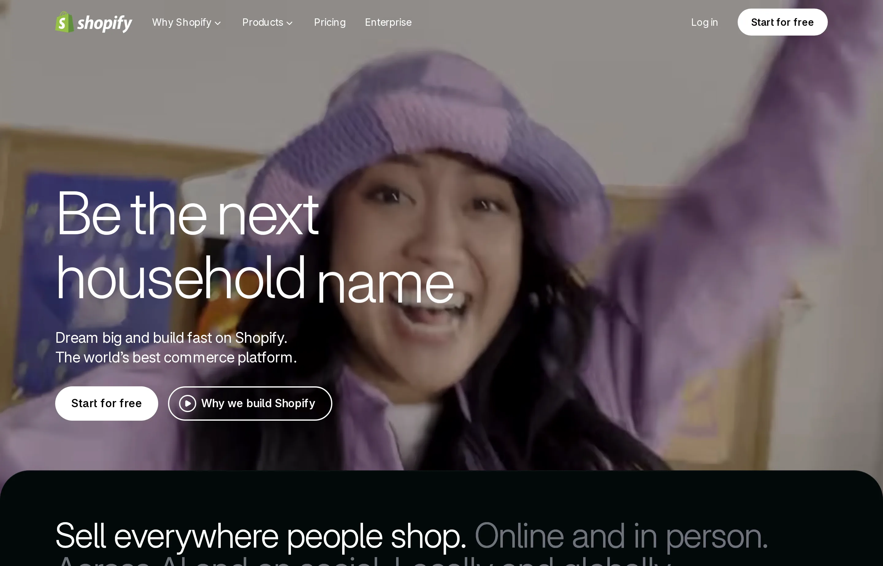 The Shopify website homepage.