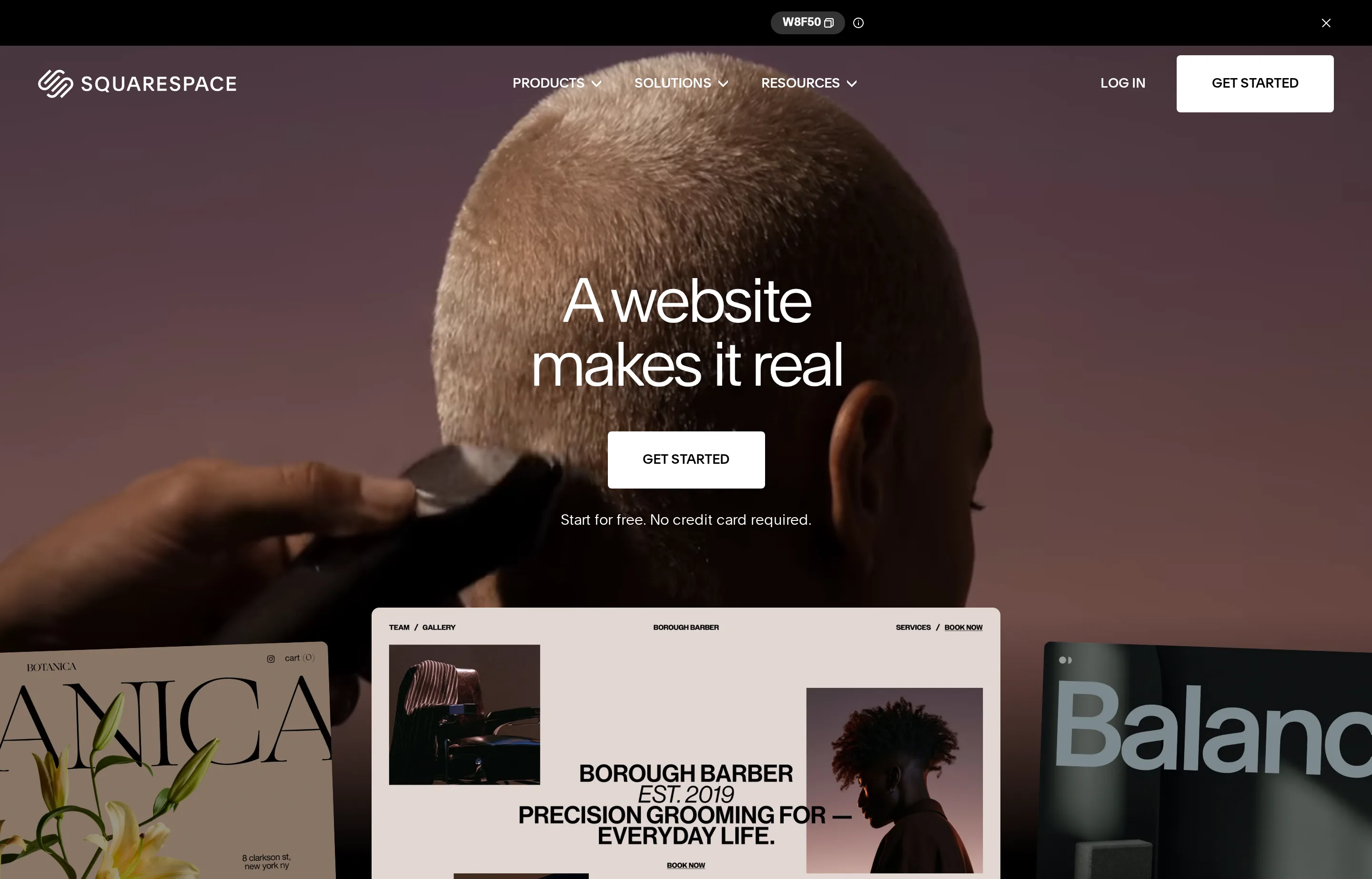 The Squarespace website homepage.