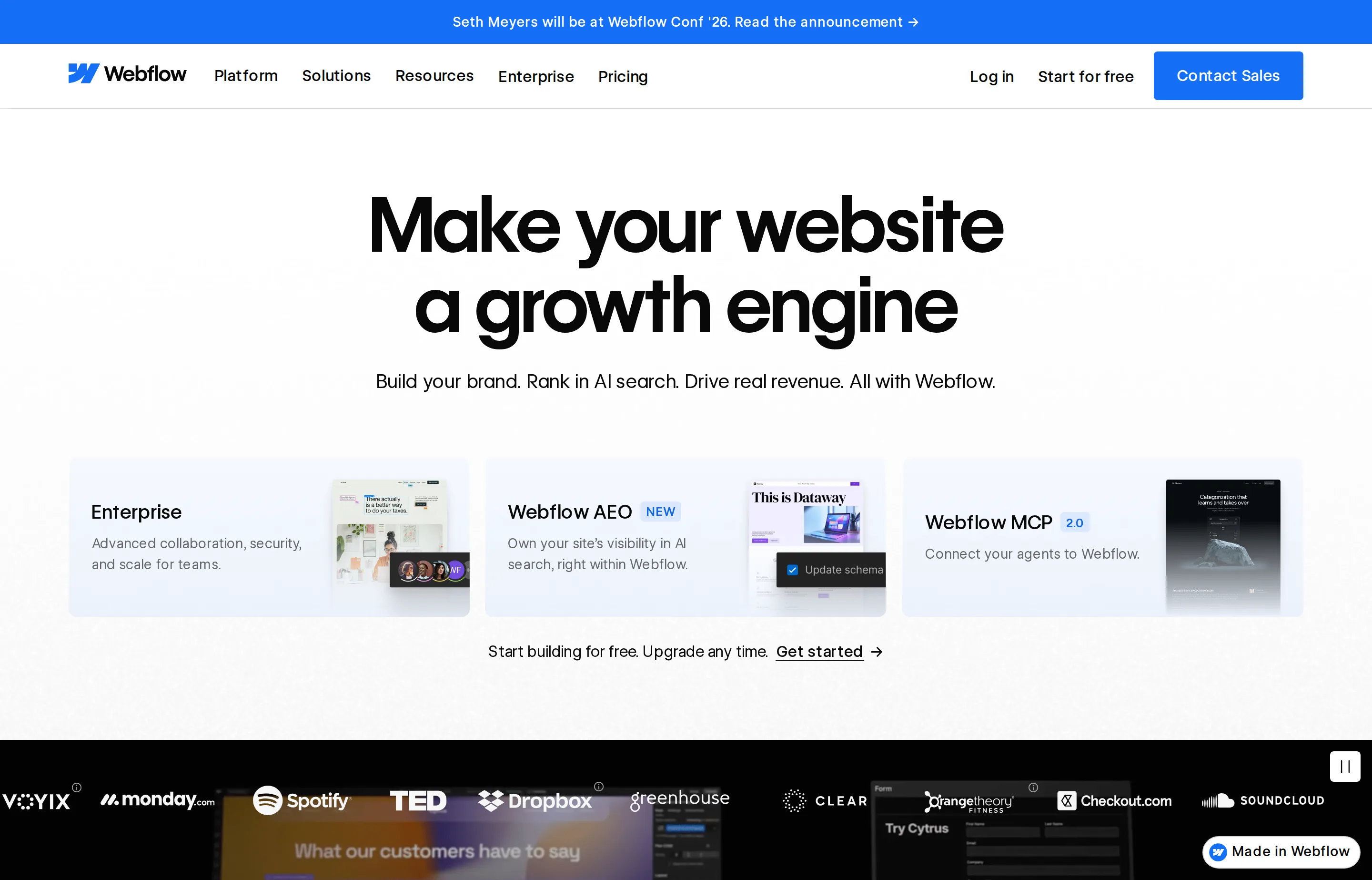 The Webflow website homepage.