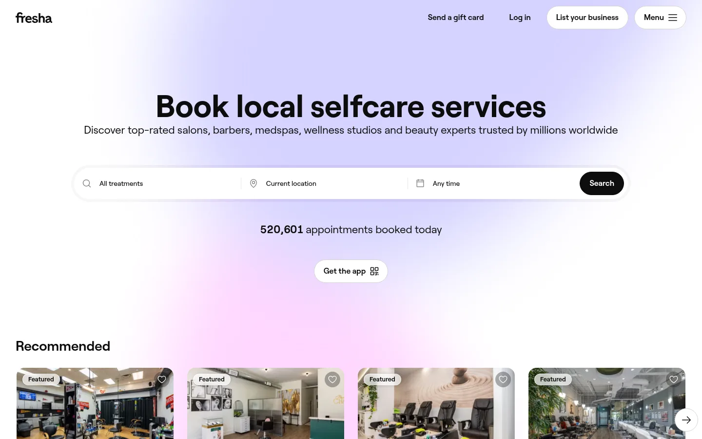 The Fresha website, salon and spa booking software with a consumer marketplace.