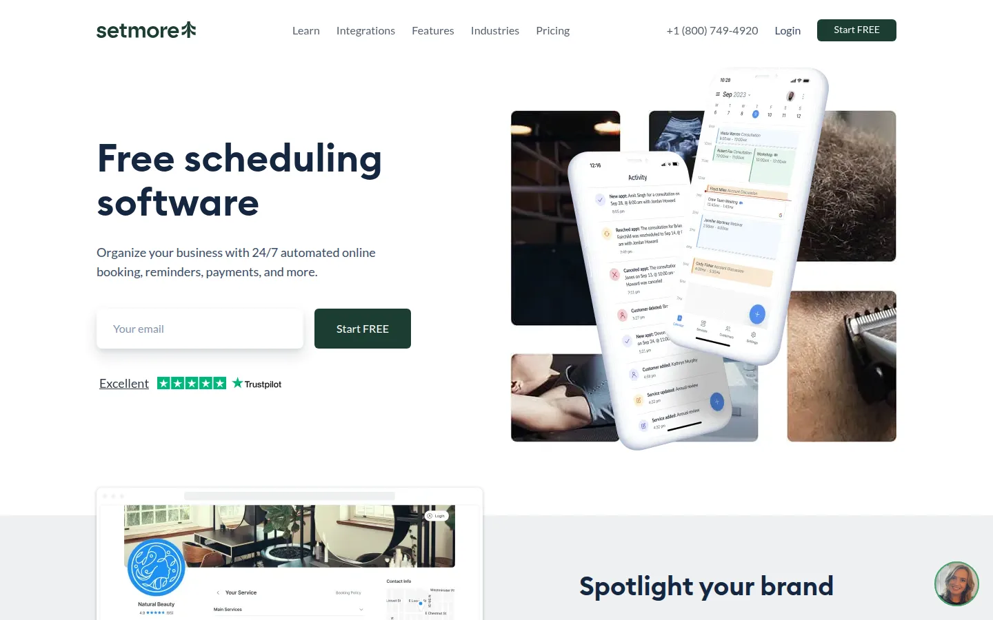 The Setmore website, free appointment scheduling for small teams.