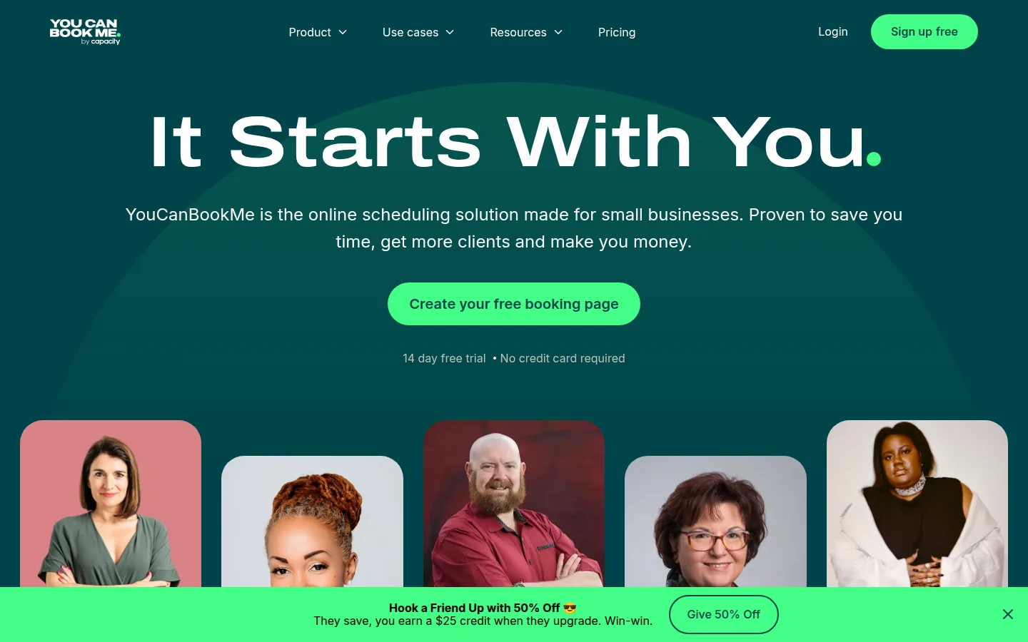 The YouCanBookMe website, booking pages built on Google and Microsoft calendars.