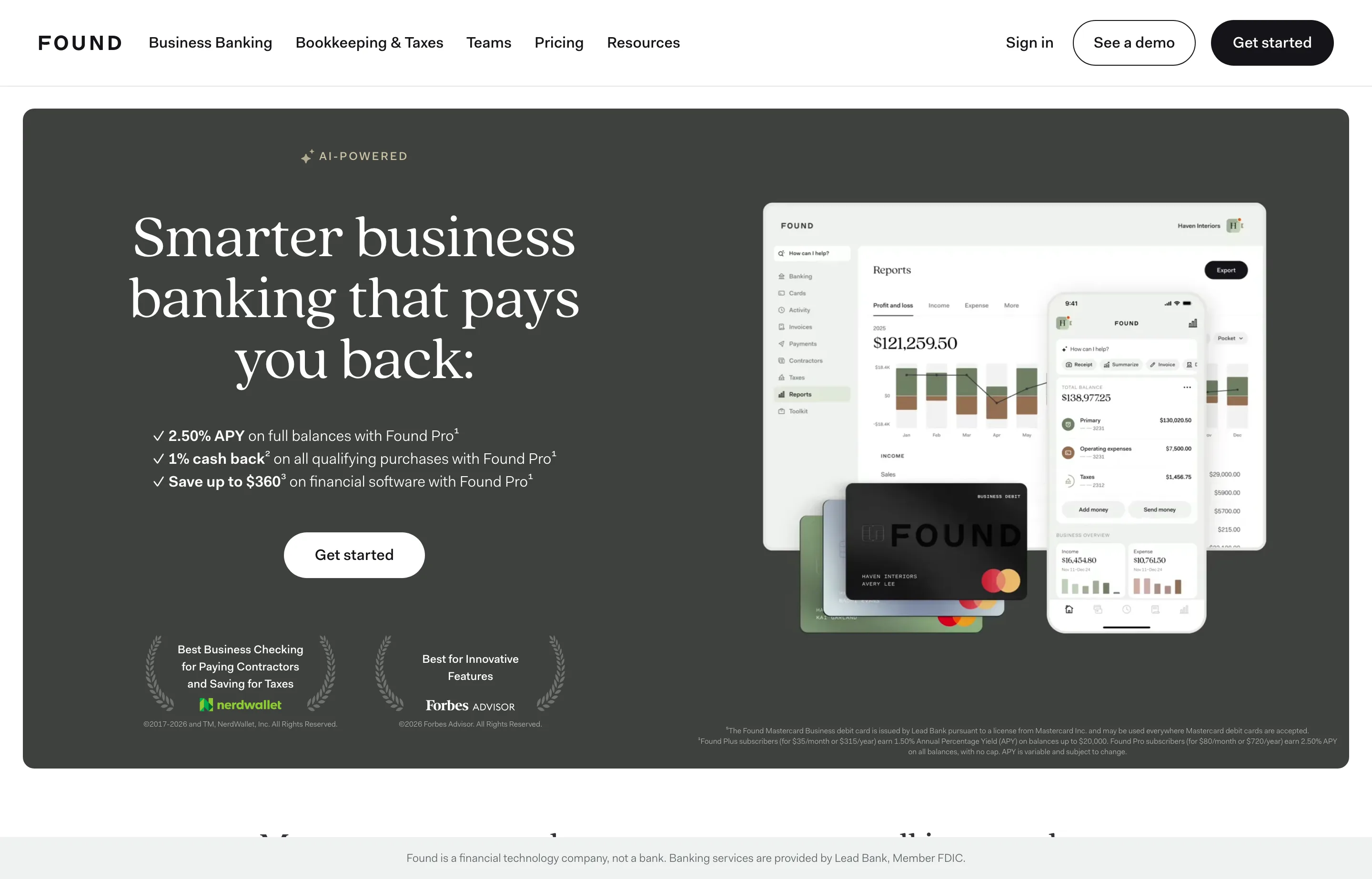 The Found pricing page, banking, bookkeeping and taxes for freelancers.