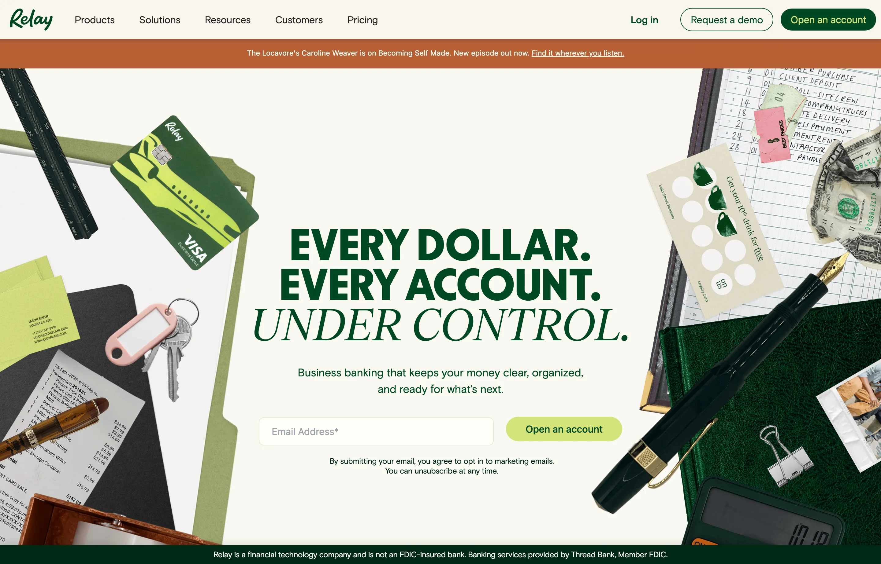 The Relay pricing page, online business banking with multiple checking accounts.