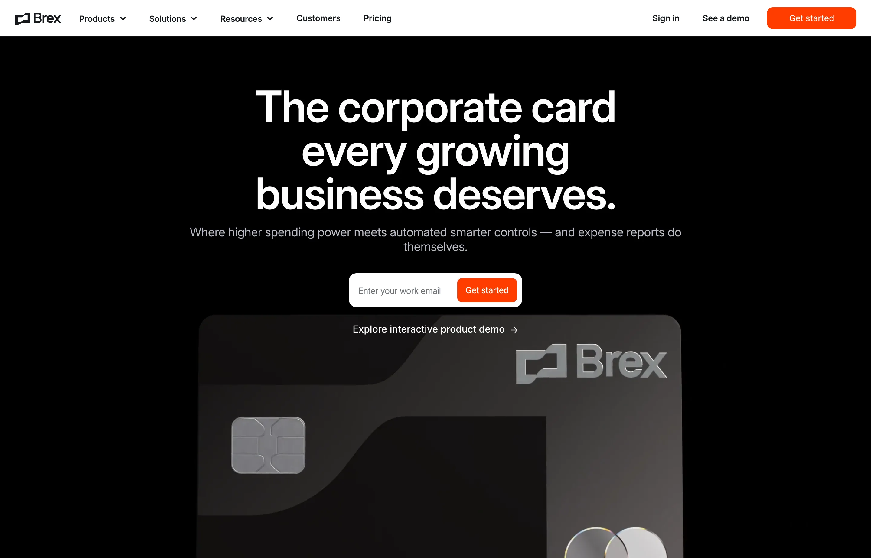 The Brex corporate card page, cards for startups and growing businesses.