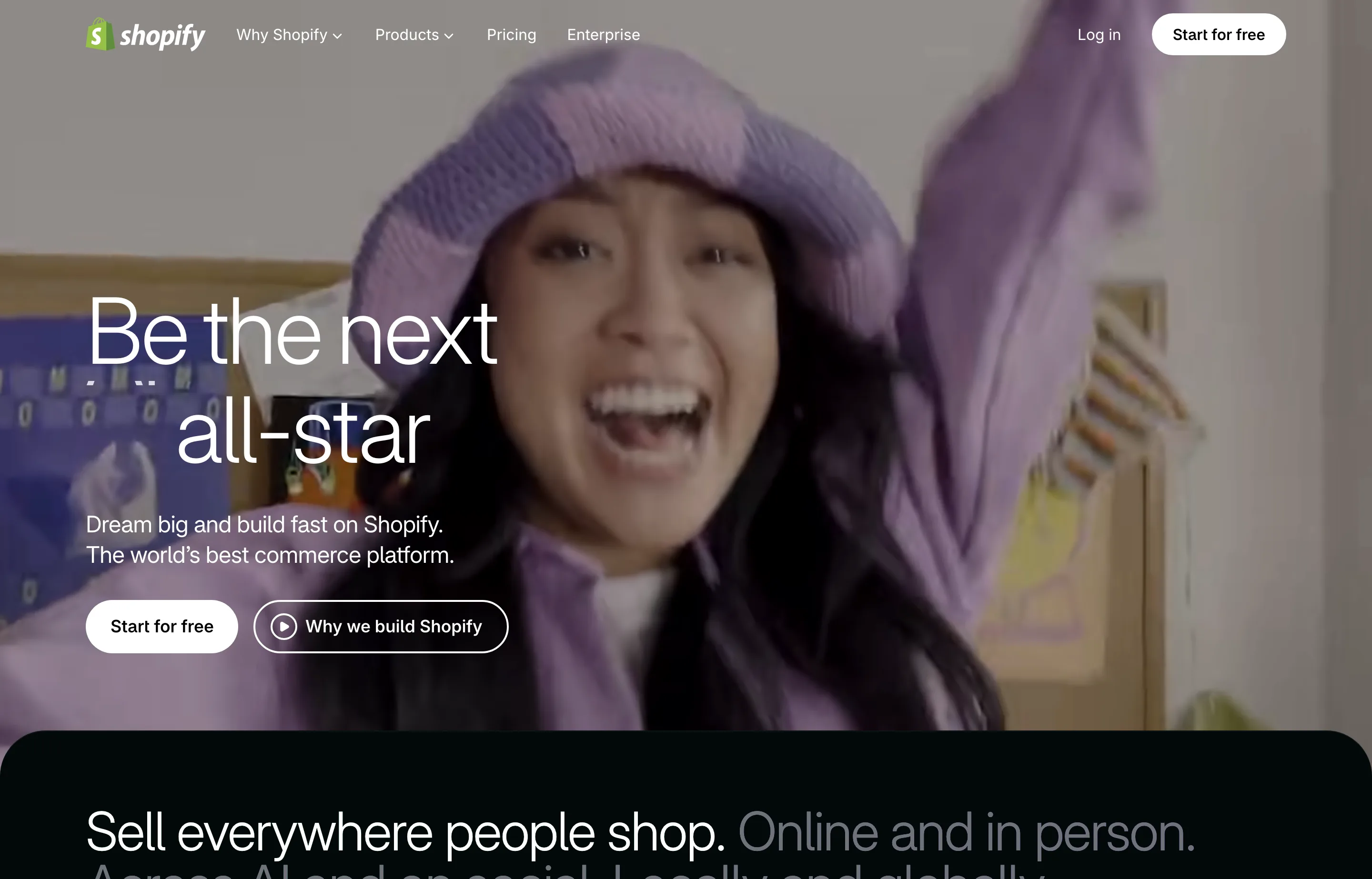 The Shopify homepage.