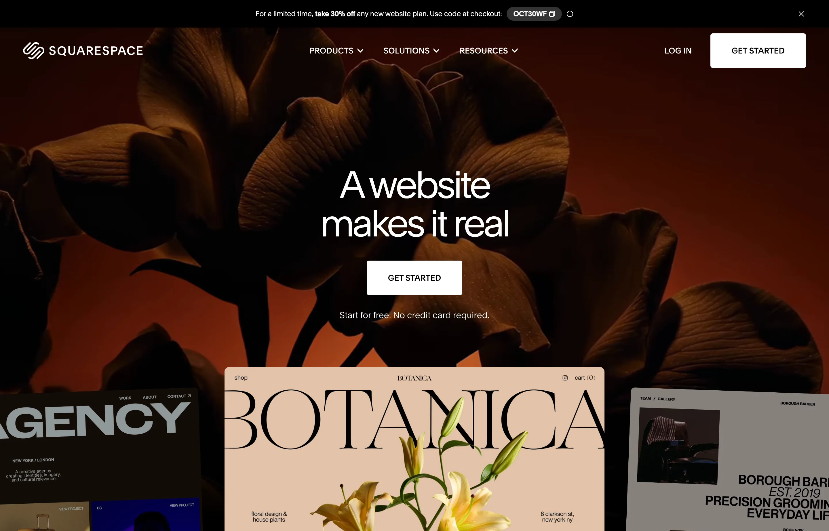 The Squarespace homepage.