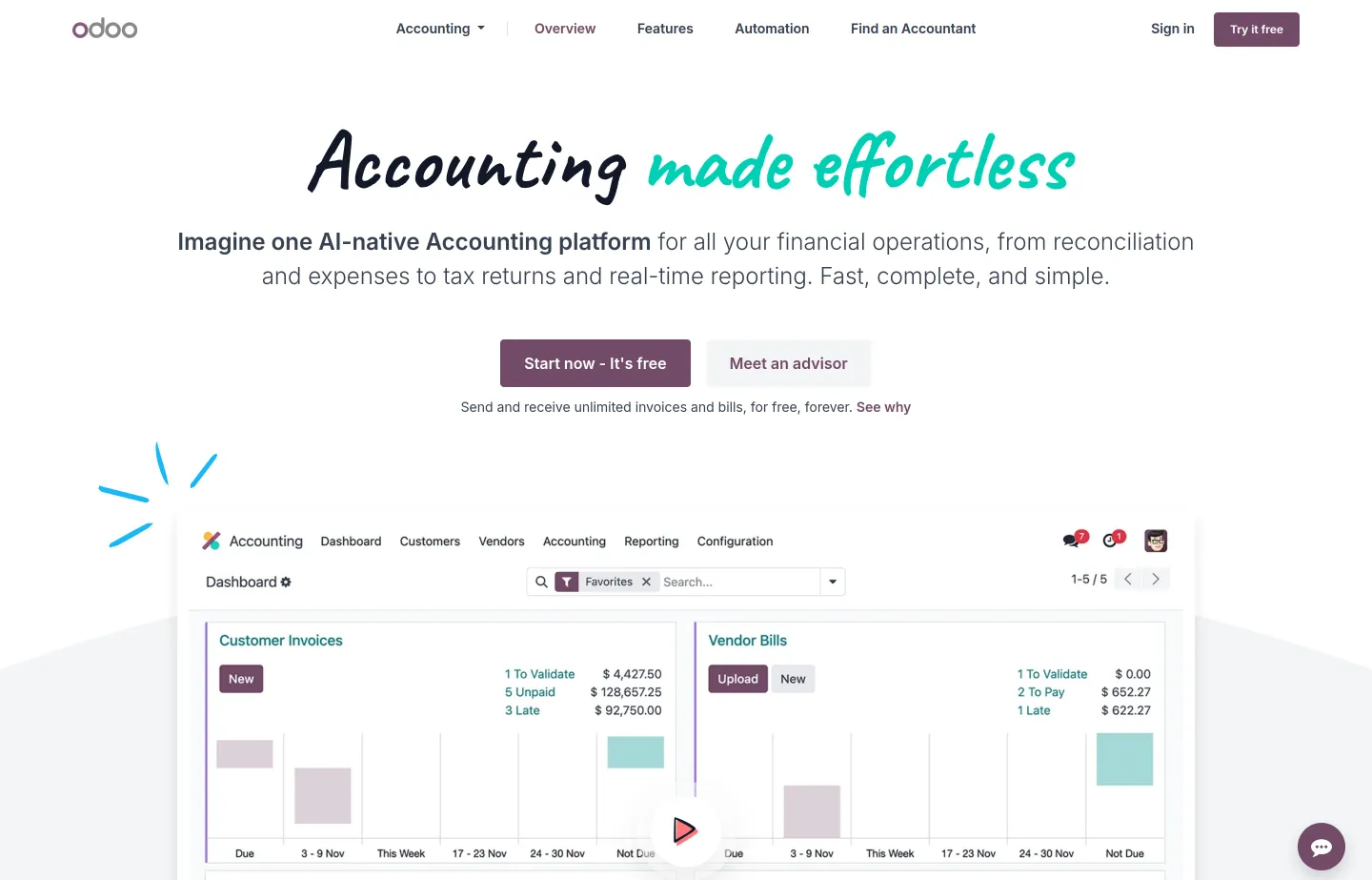 The Odoo Accounting website, part of a modular business software suite.
