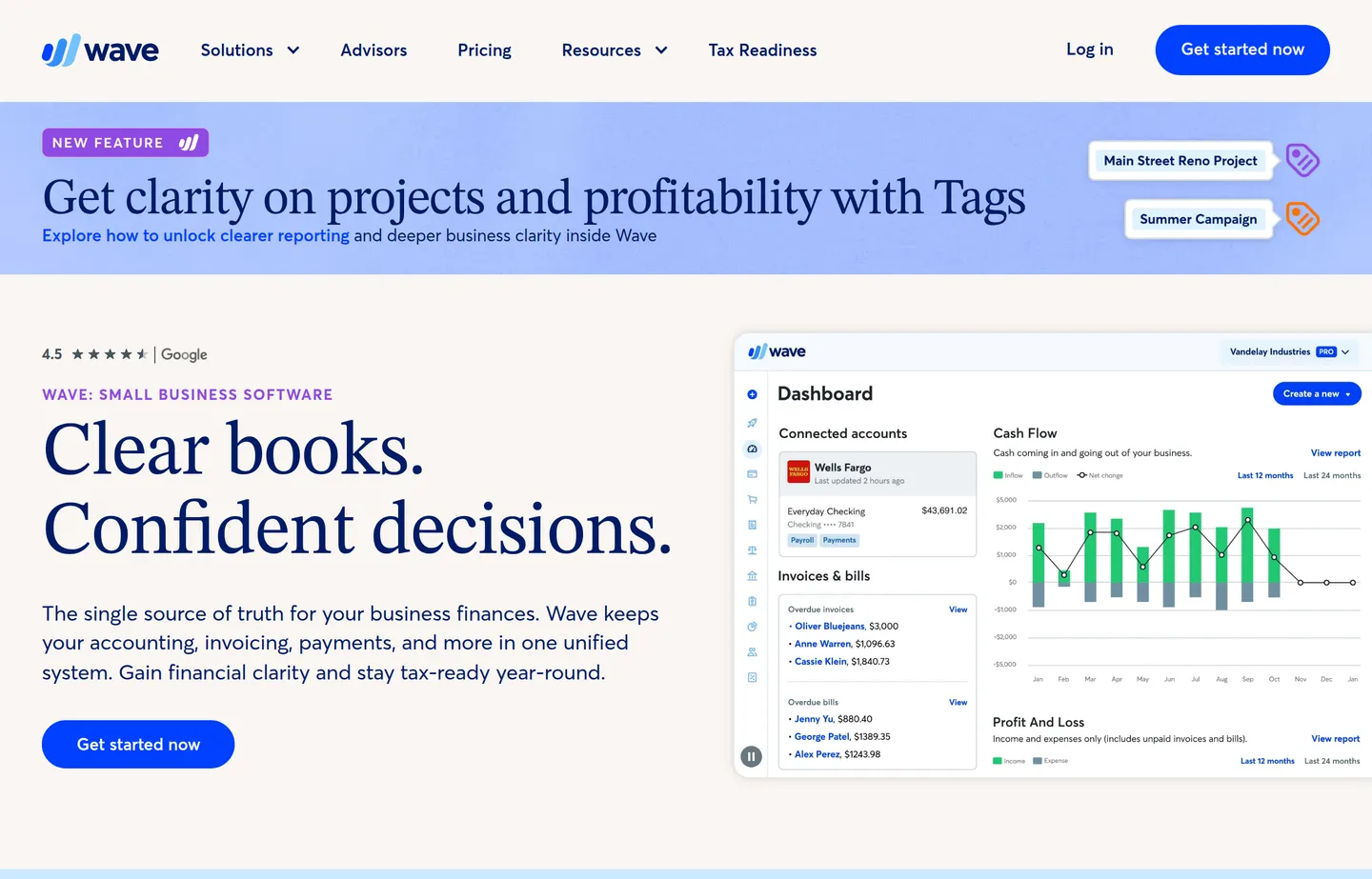 The Wave website, highlighting free accounting and invoicing for small businesses.