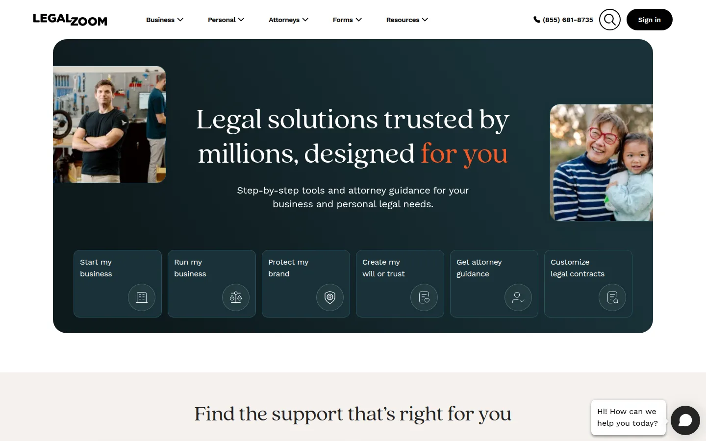 The LegalZoom website, the biggest brand in online legal services.