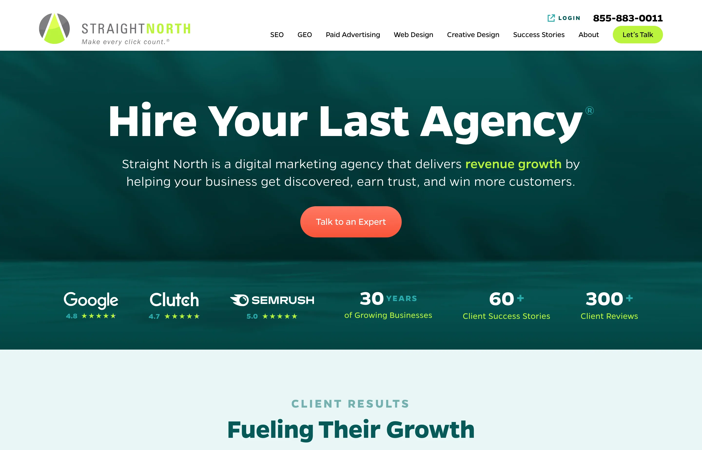 Straight North's SEO agency website.