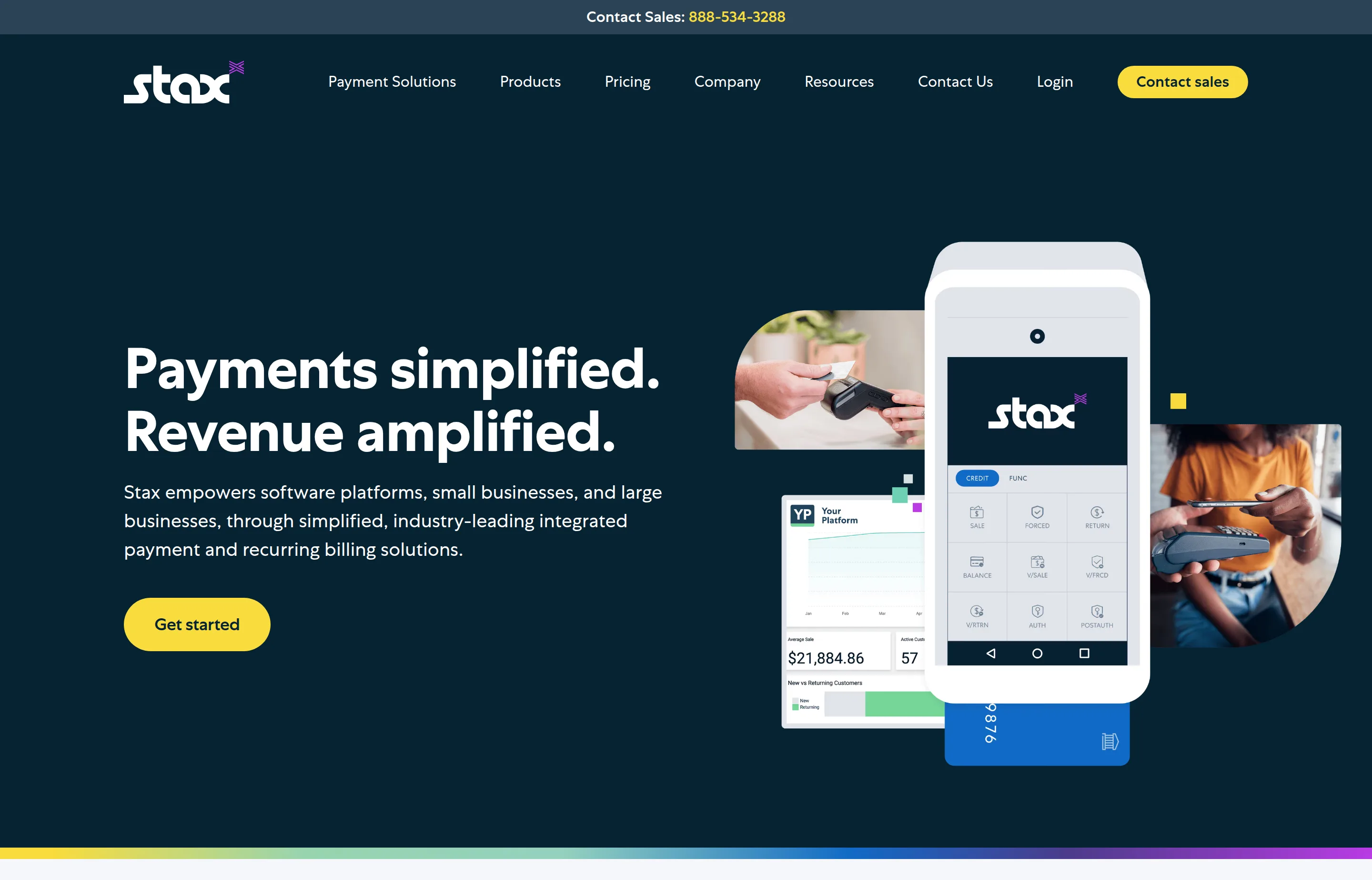 The Stax website, subscription-based payment processing.