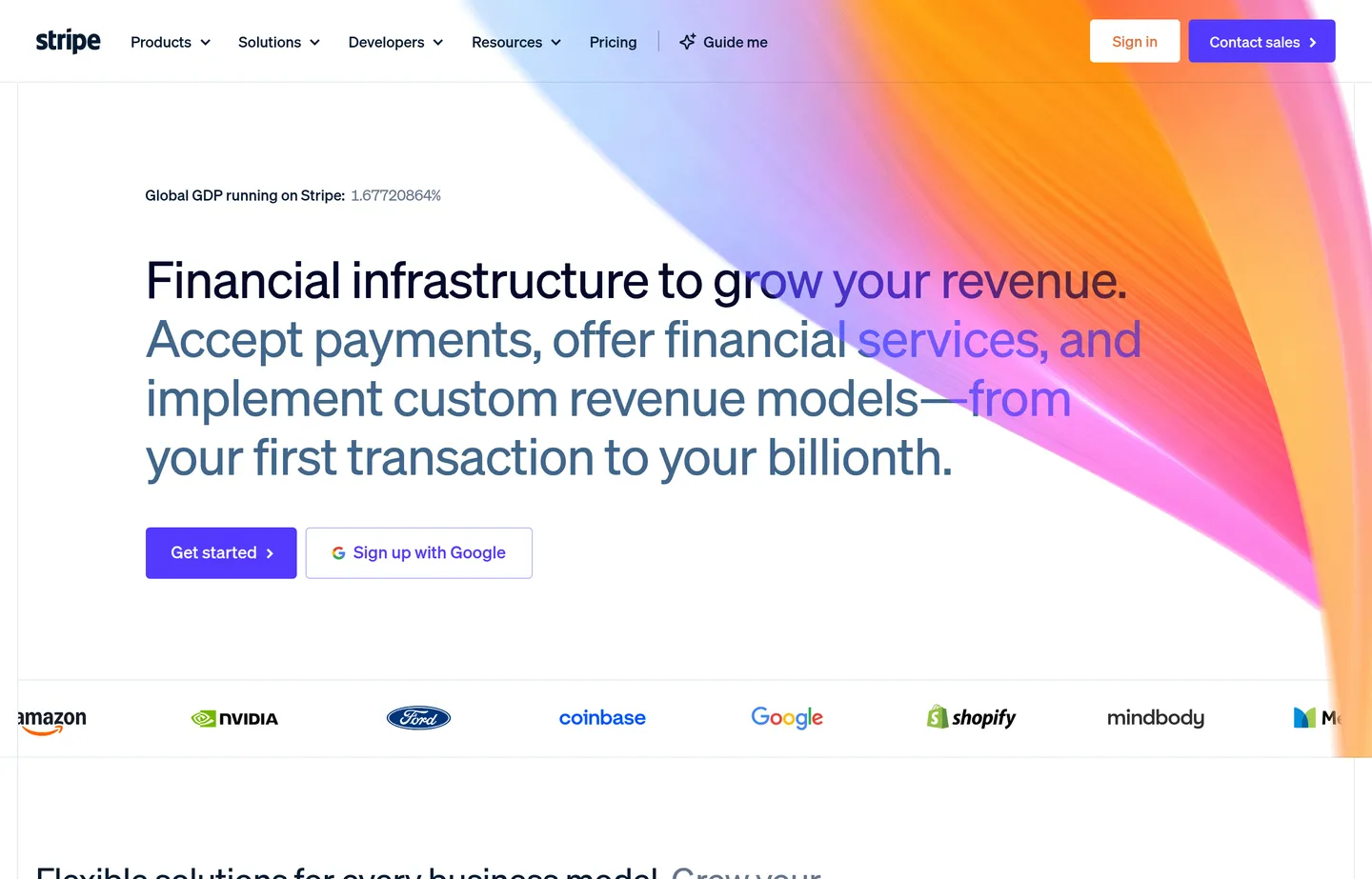 The Stripe website, financial infrastructure for online payments.
