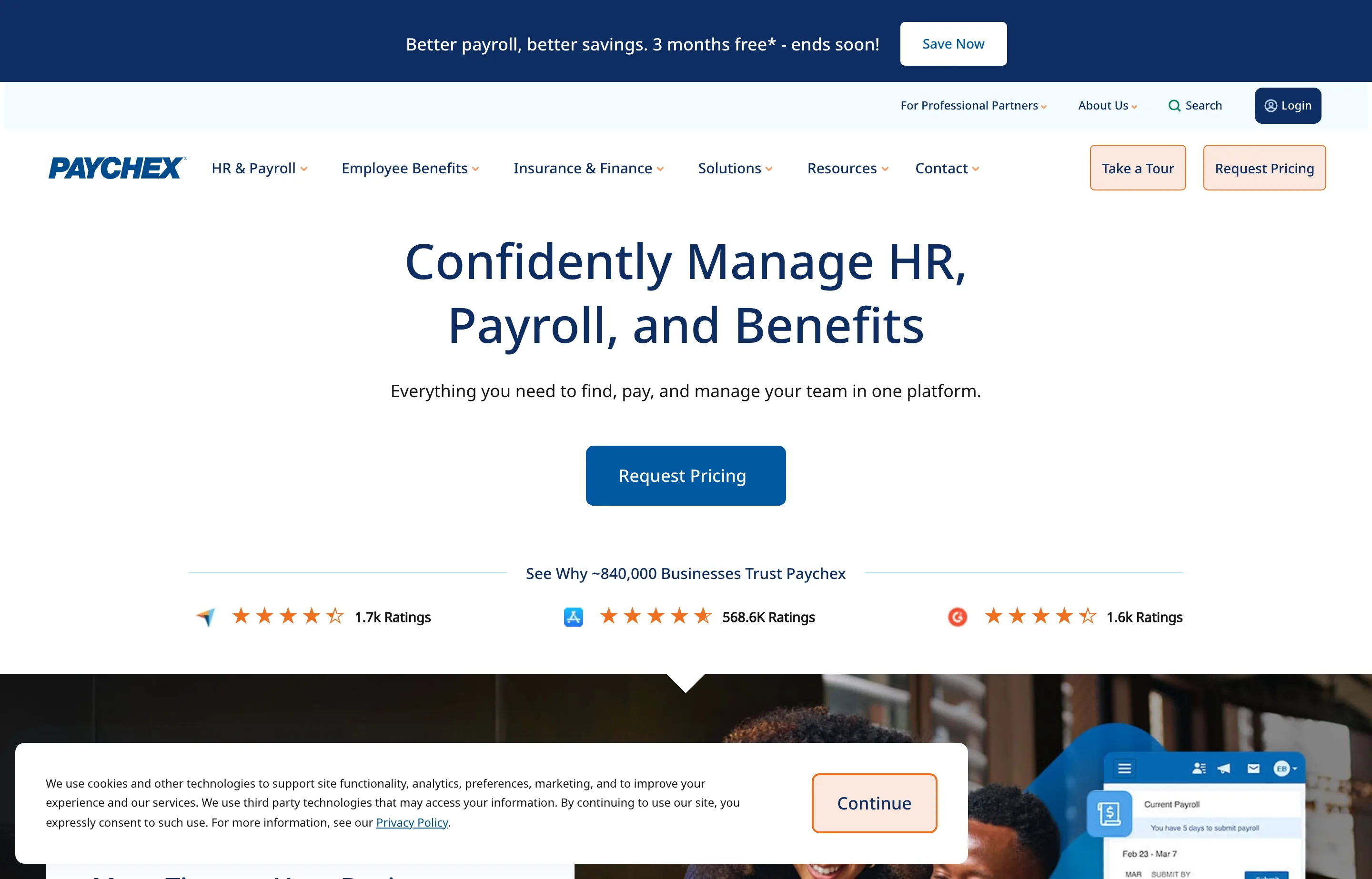 The Paychex website, payroll and HR services with dedicated specialists.