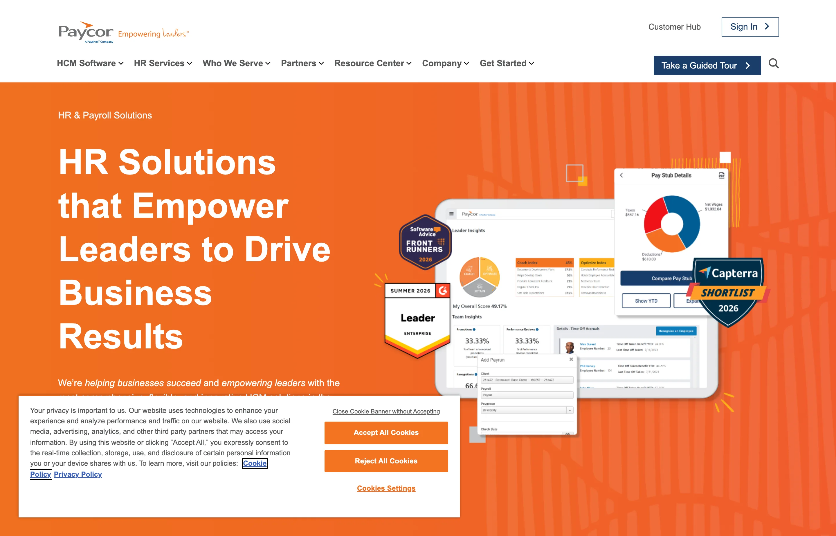 The Paycor pricing page, HR and payroll plans for small businesses.