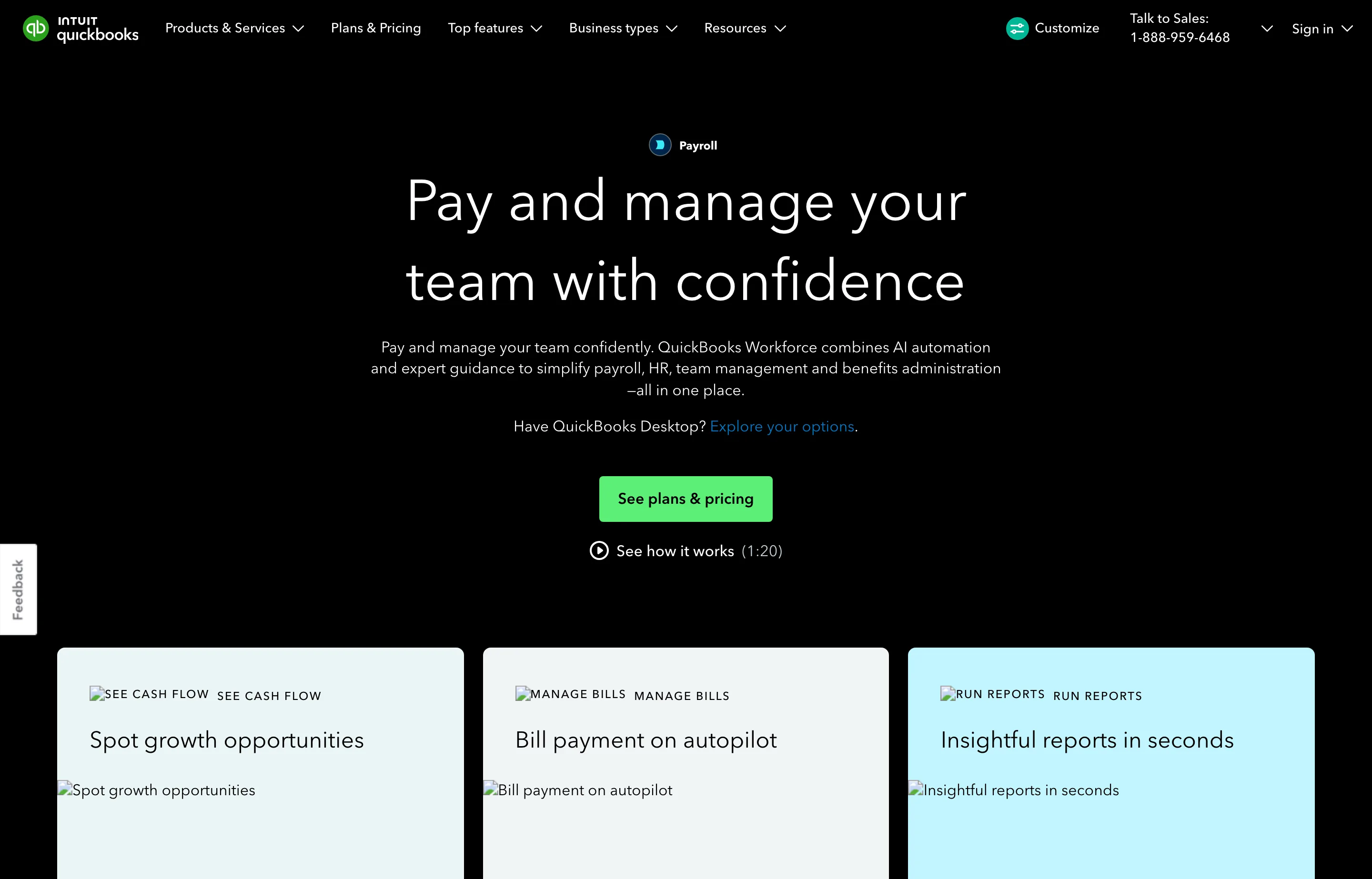 The QuickBooks Workforce payroll page, payroll software integrated with QuickBooks Online.