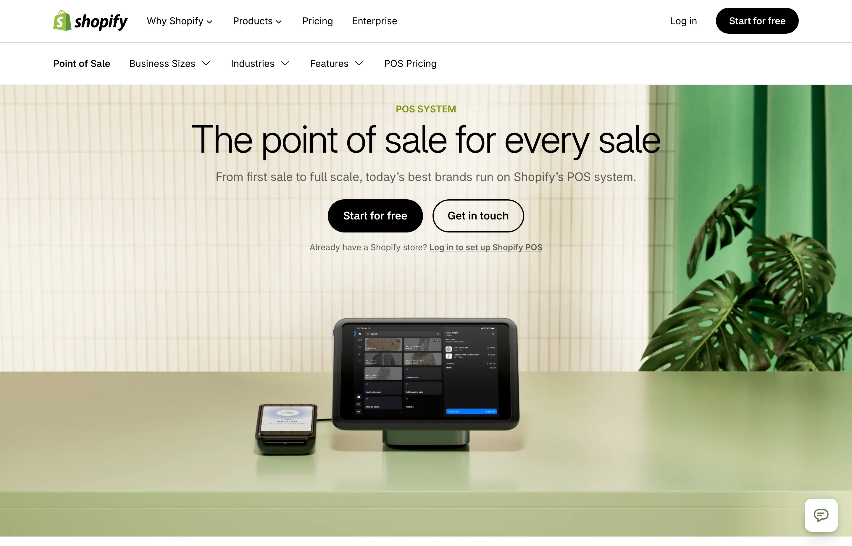 The Shopify POS page, point-of-sale software that syncs with your Shopify store.