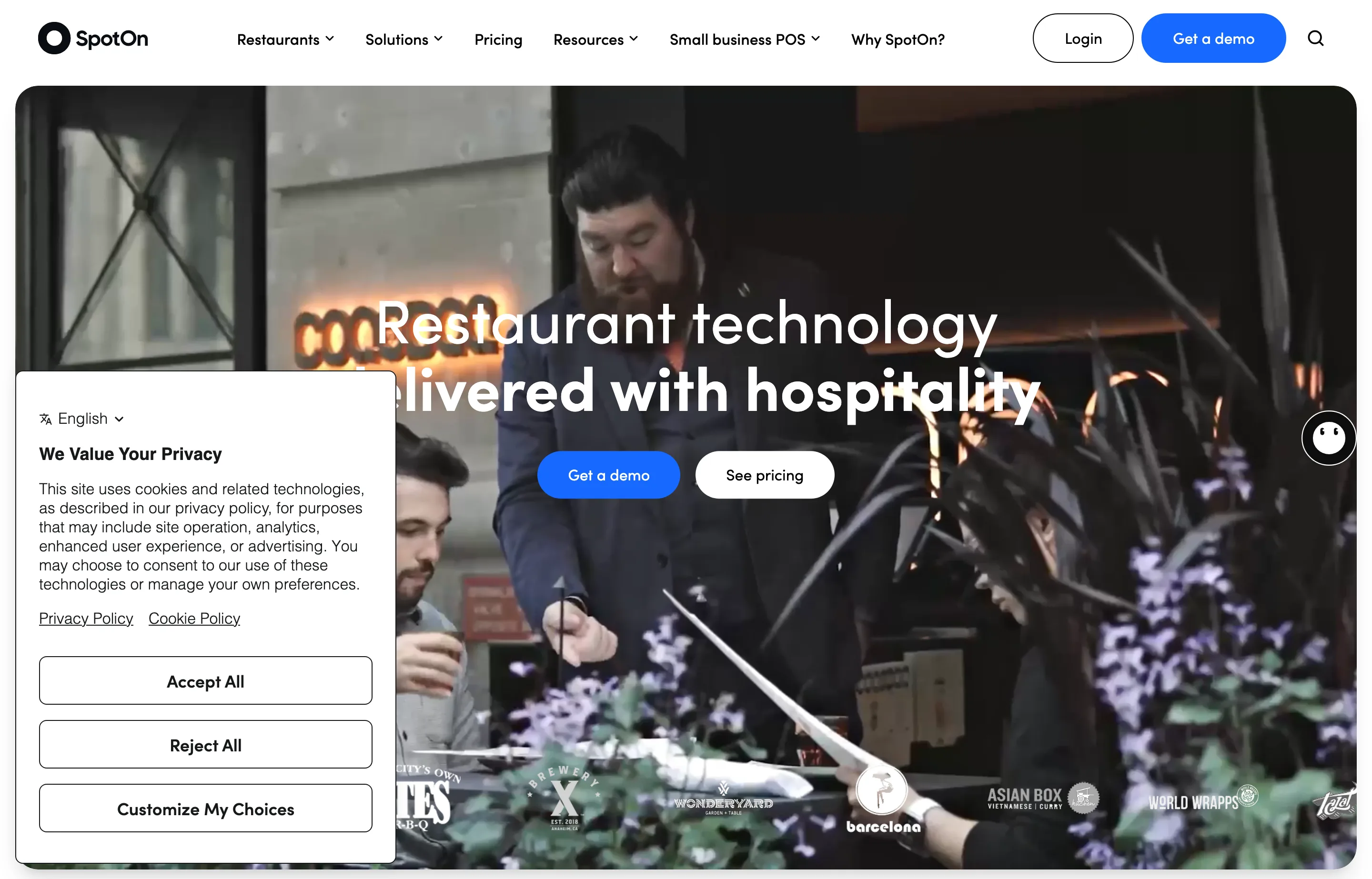 The SpotOn website, restaurant POS with built-in reservations and marketing.