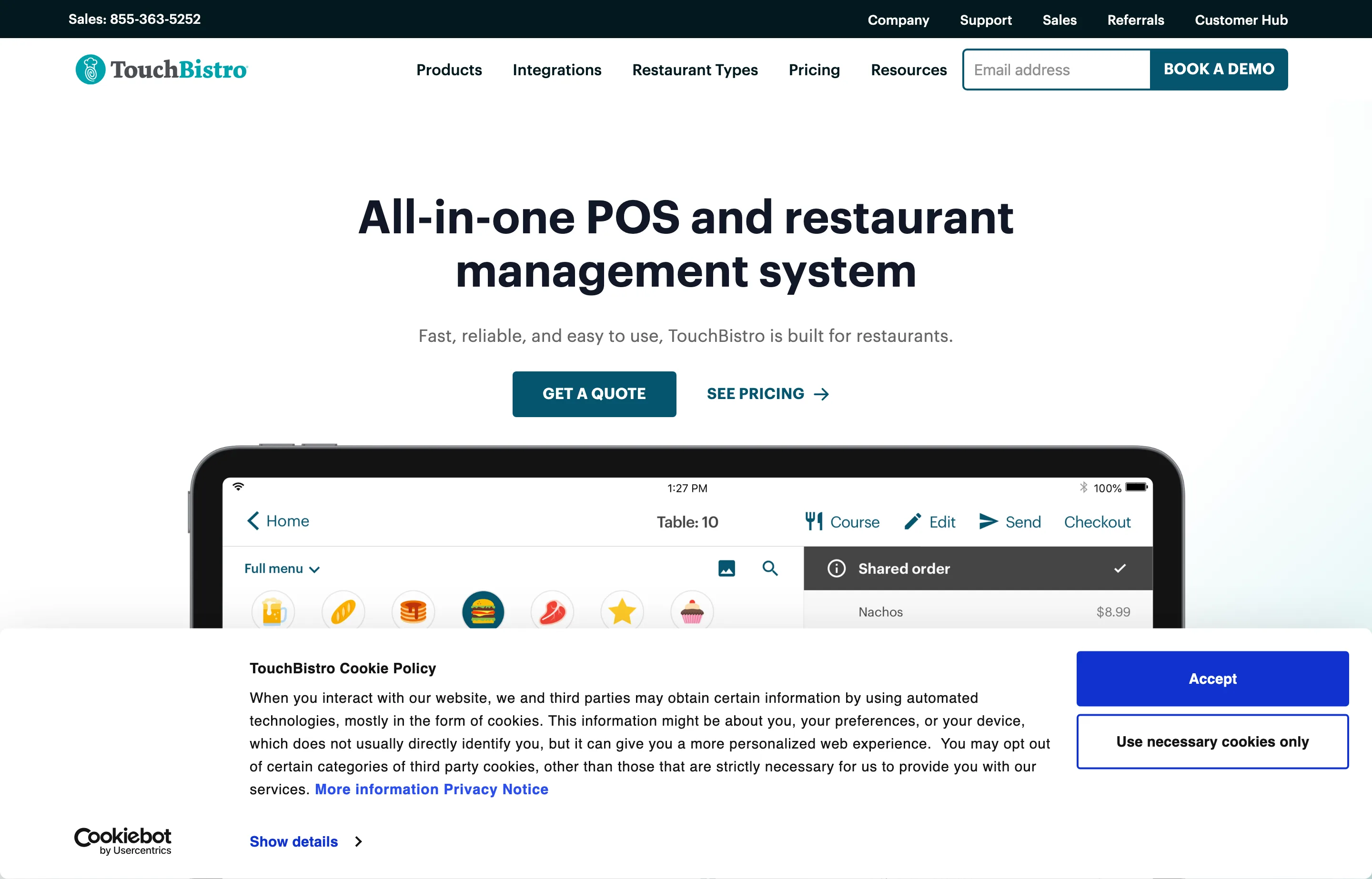 The TouchBistro website, iPad point-of-sale for restaurants.