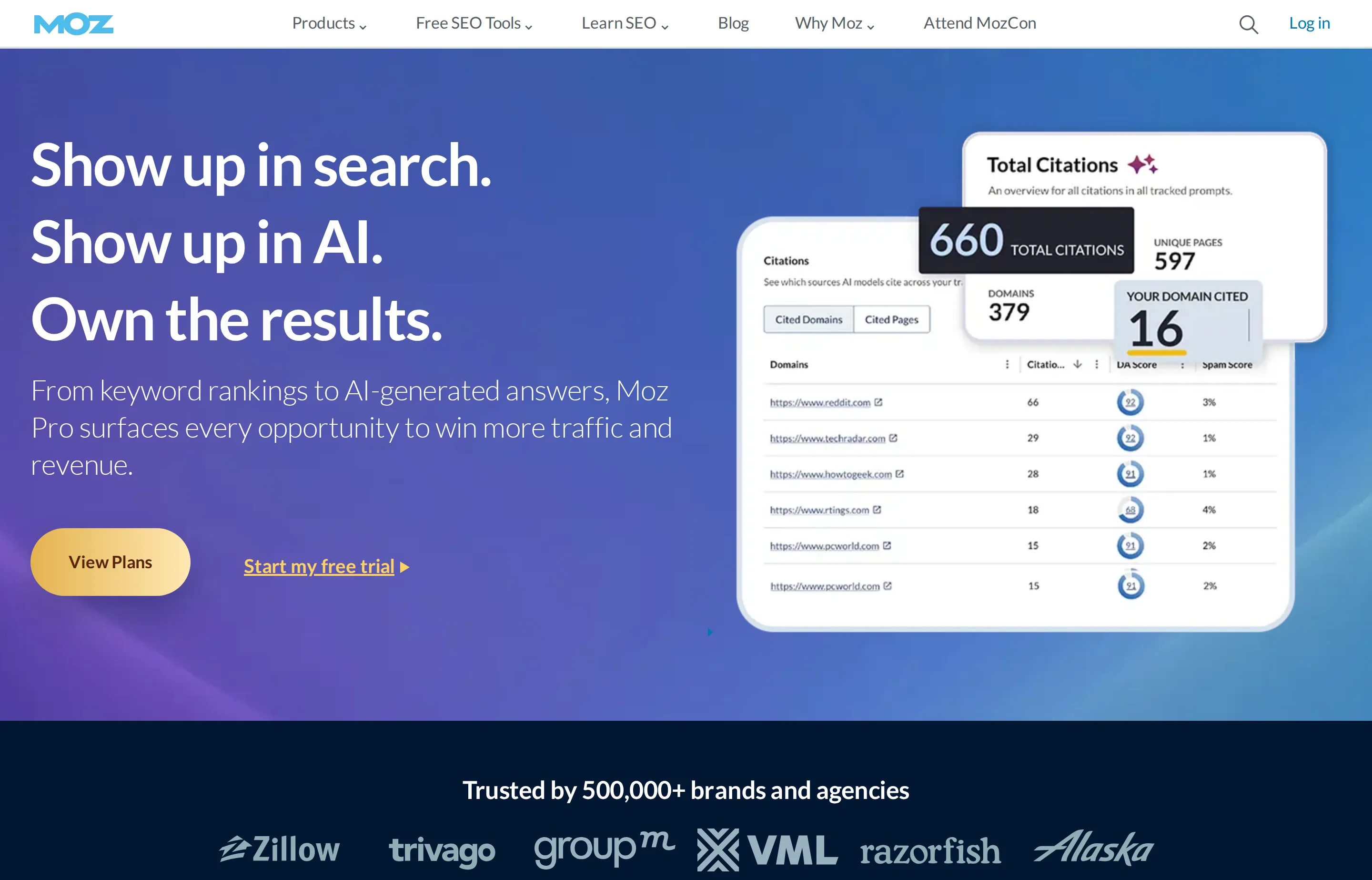 The Moz website homepage.