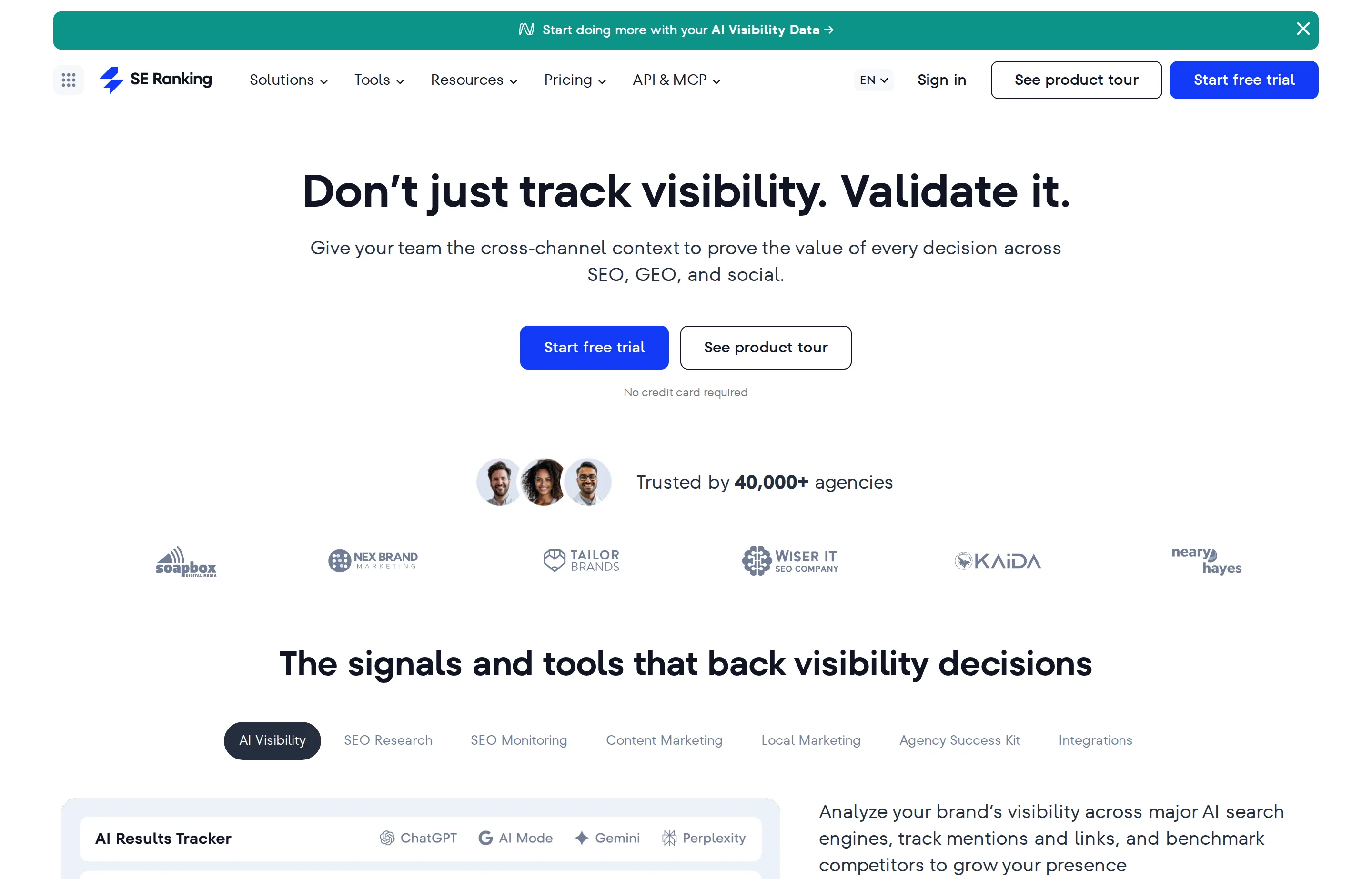 The SE Ranking website homepage.