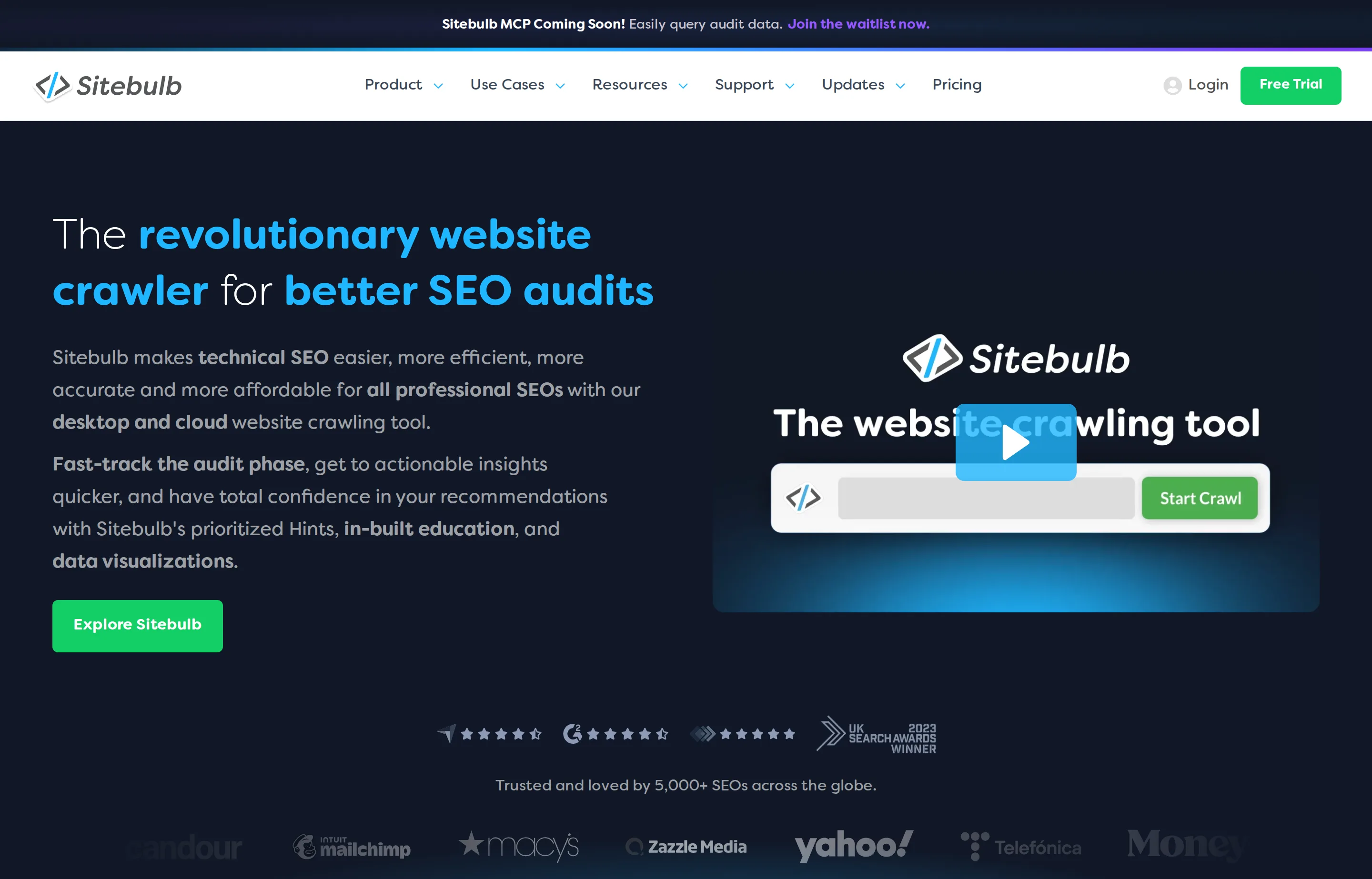 The Sitebulb website homepage.