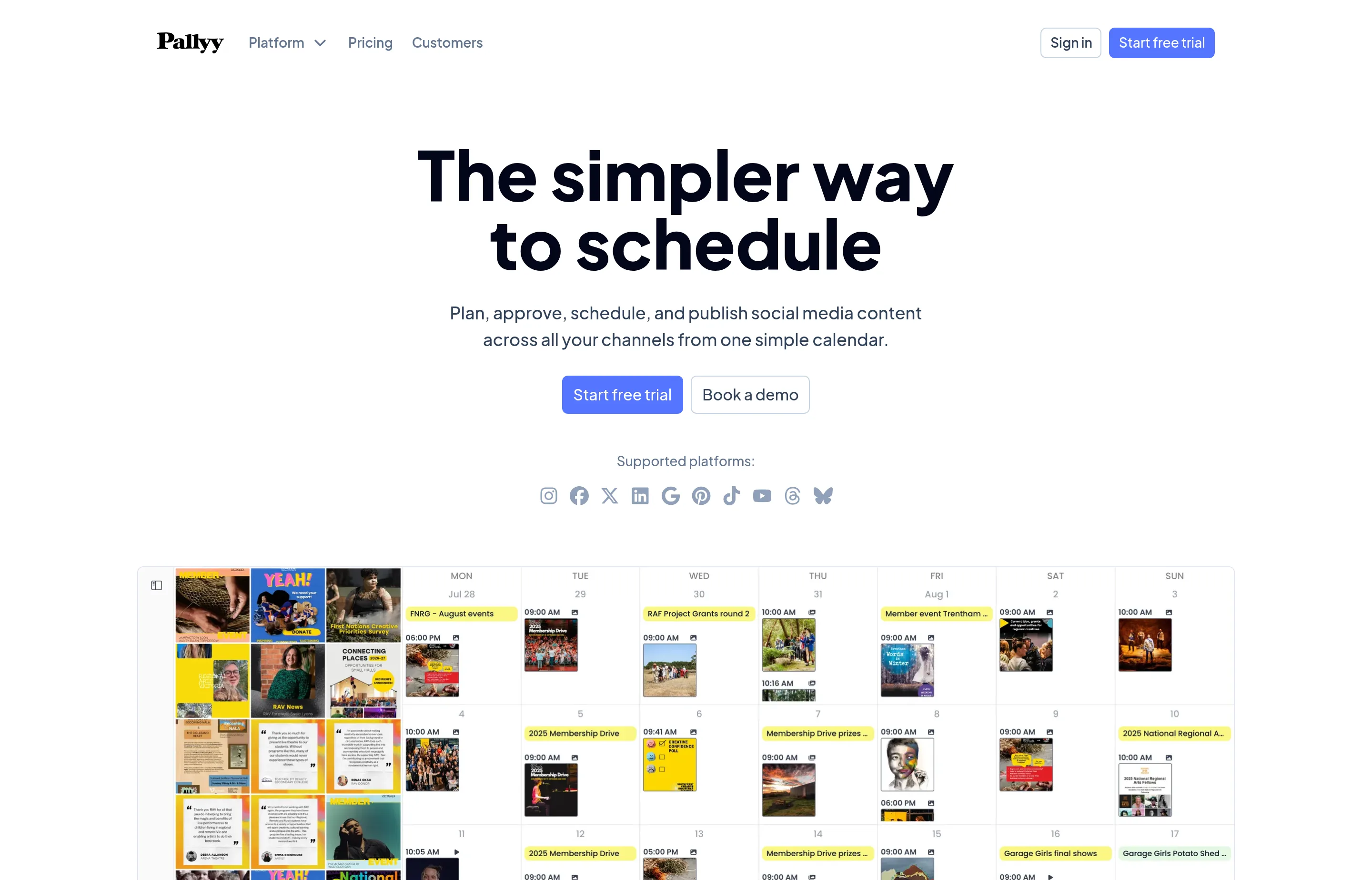 The Pallyy website, a simpler way to schedule social media content.