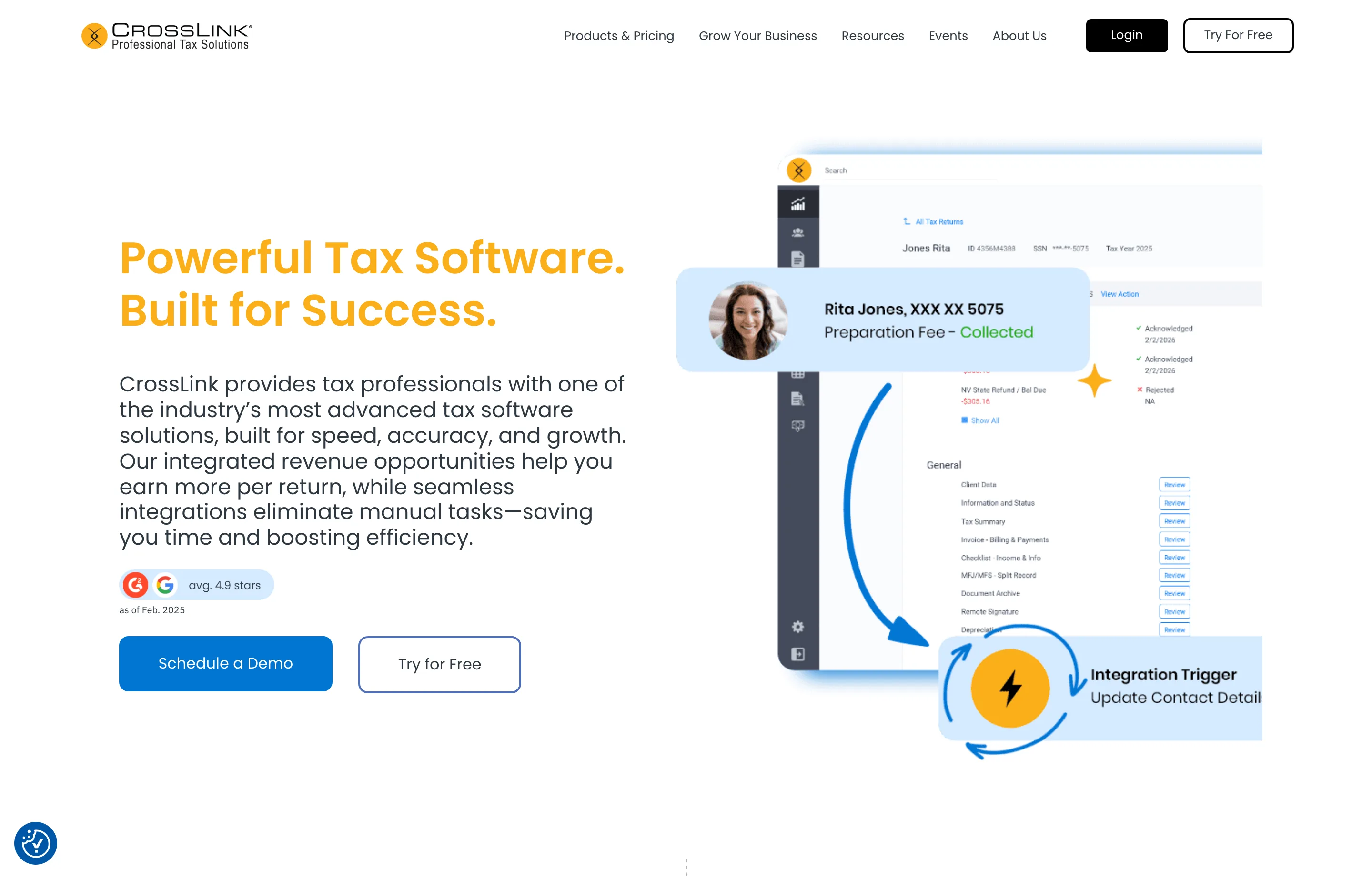 The CrossLink pricing page, professional tax software with unlimited preparer pricing.