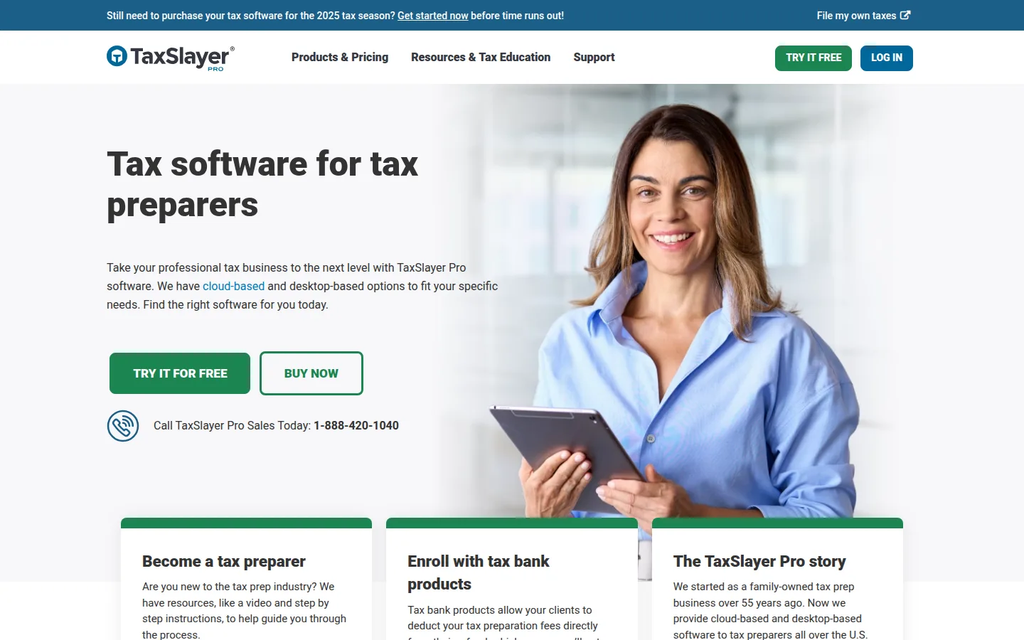 The TaxSlayer Pro pricing page, professional tax software for retail tax offices.