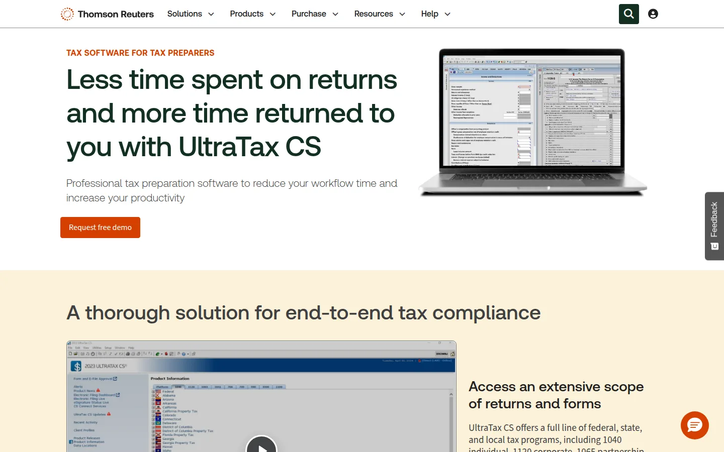 The UltraTax CS product page, professional tax software from Thomson Reuters.