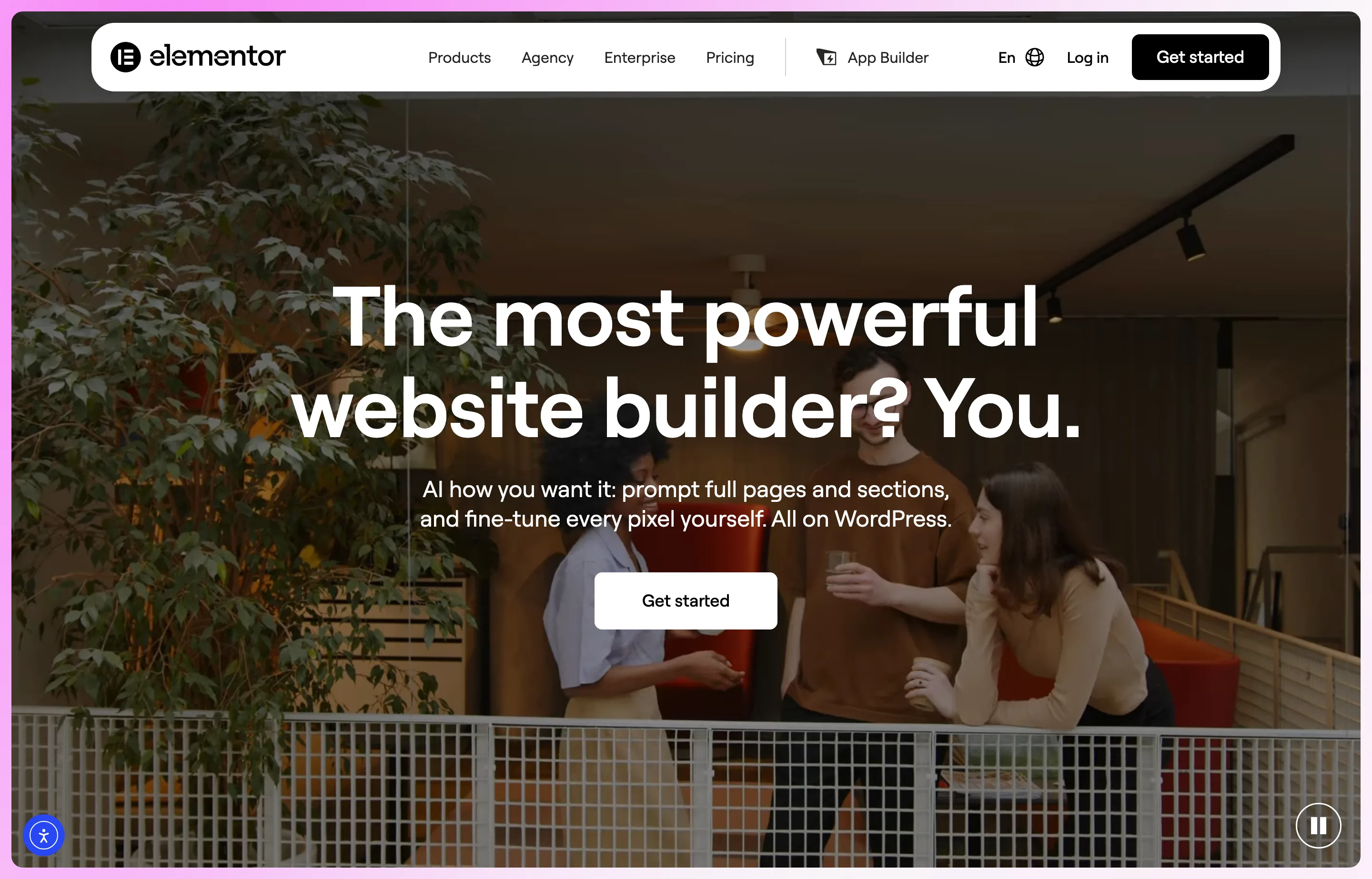 The Elementor website homepage.