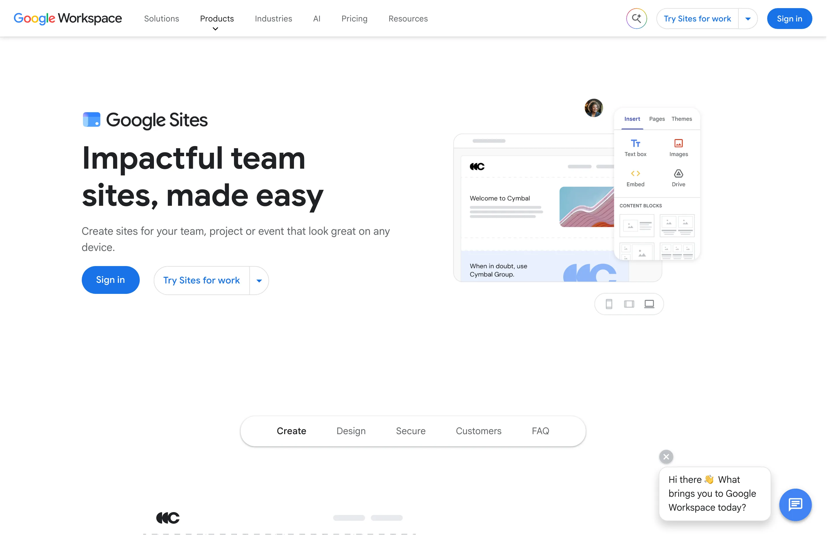 The Google Sites homepage.