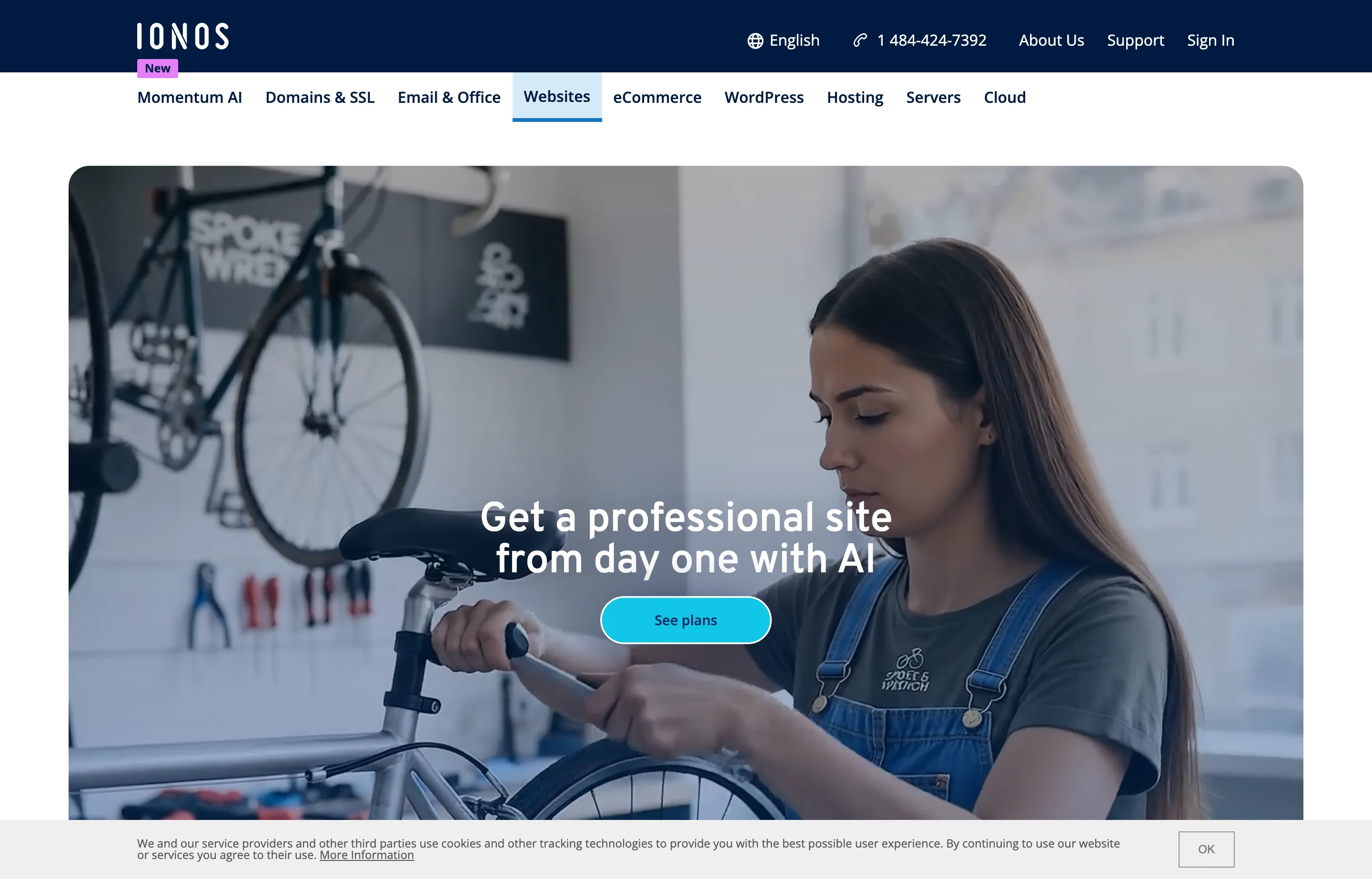 The IONOS website builder homepage.