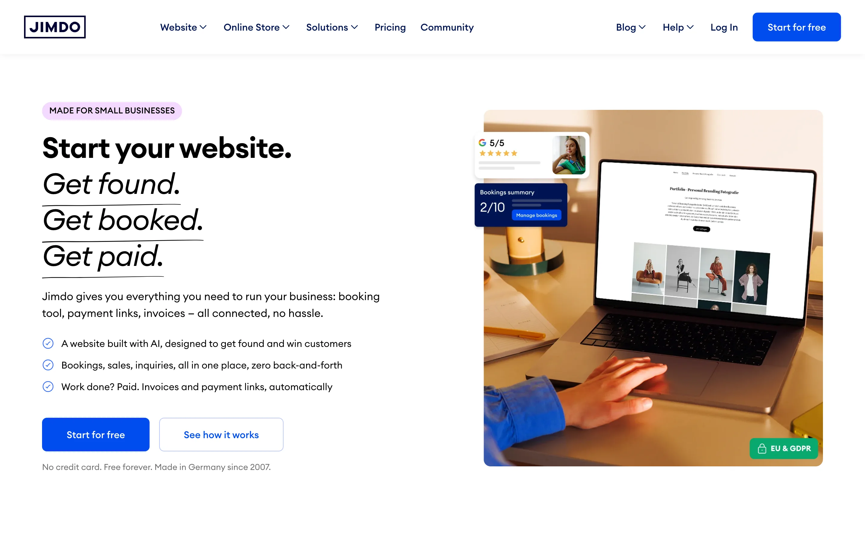 The Jimdo website homepage.