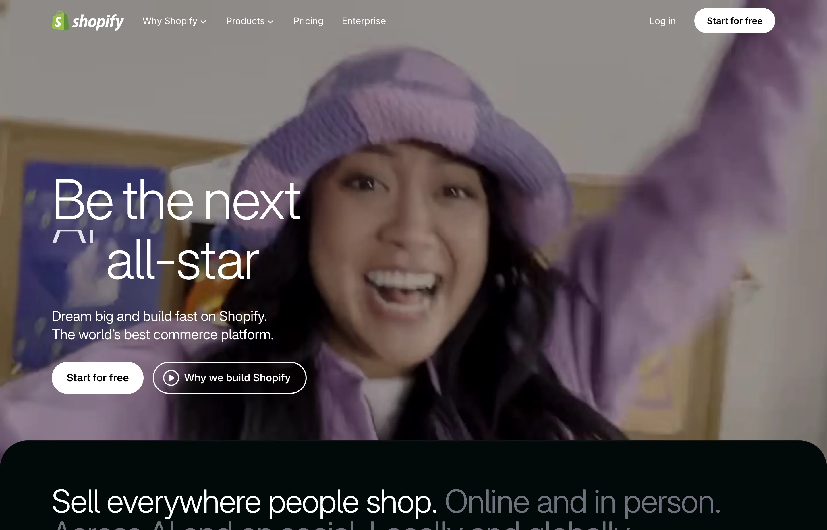 The Shopify website homepage.