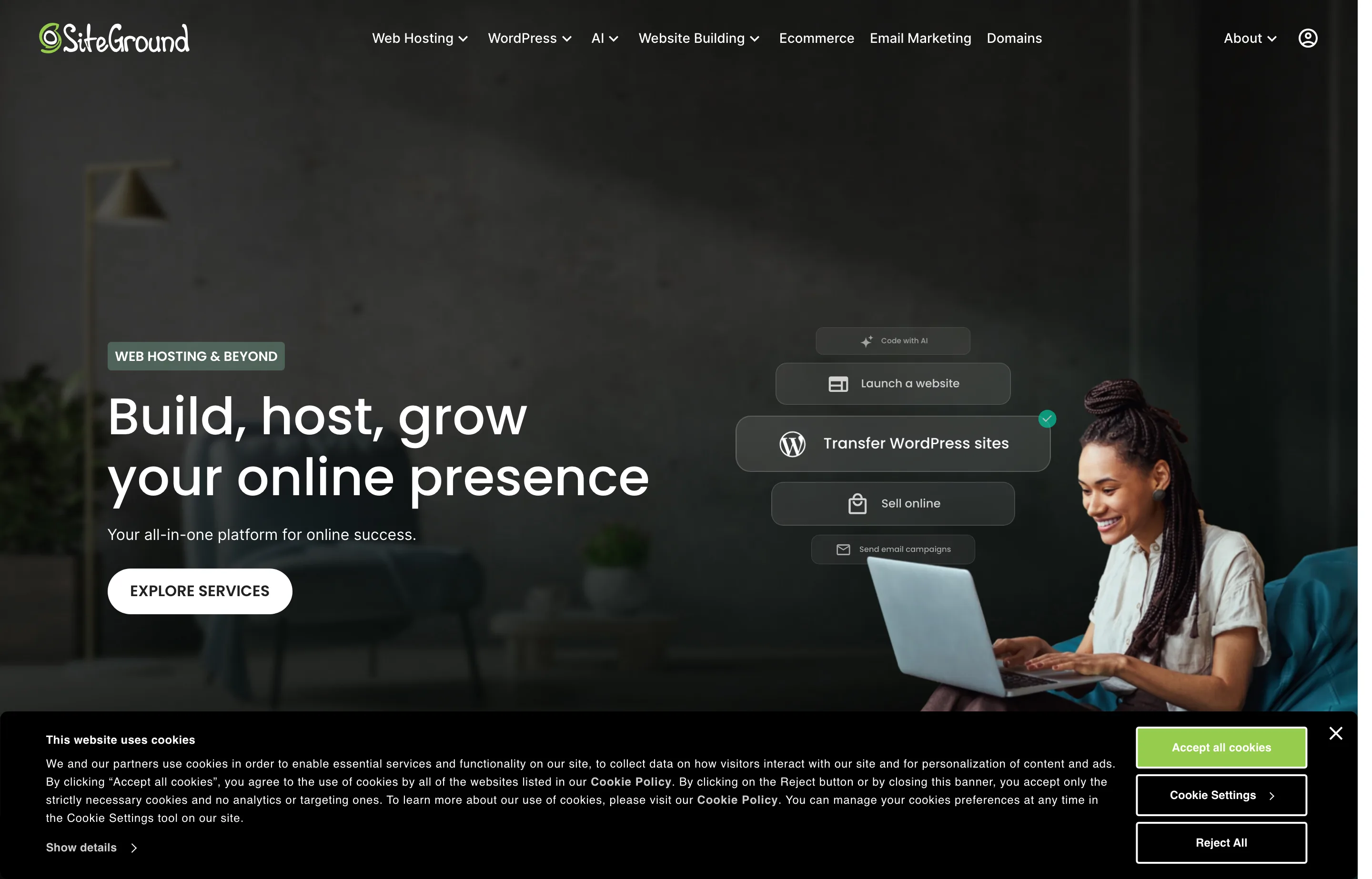 The SiteGround website homepage.